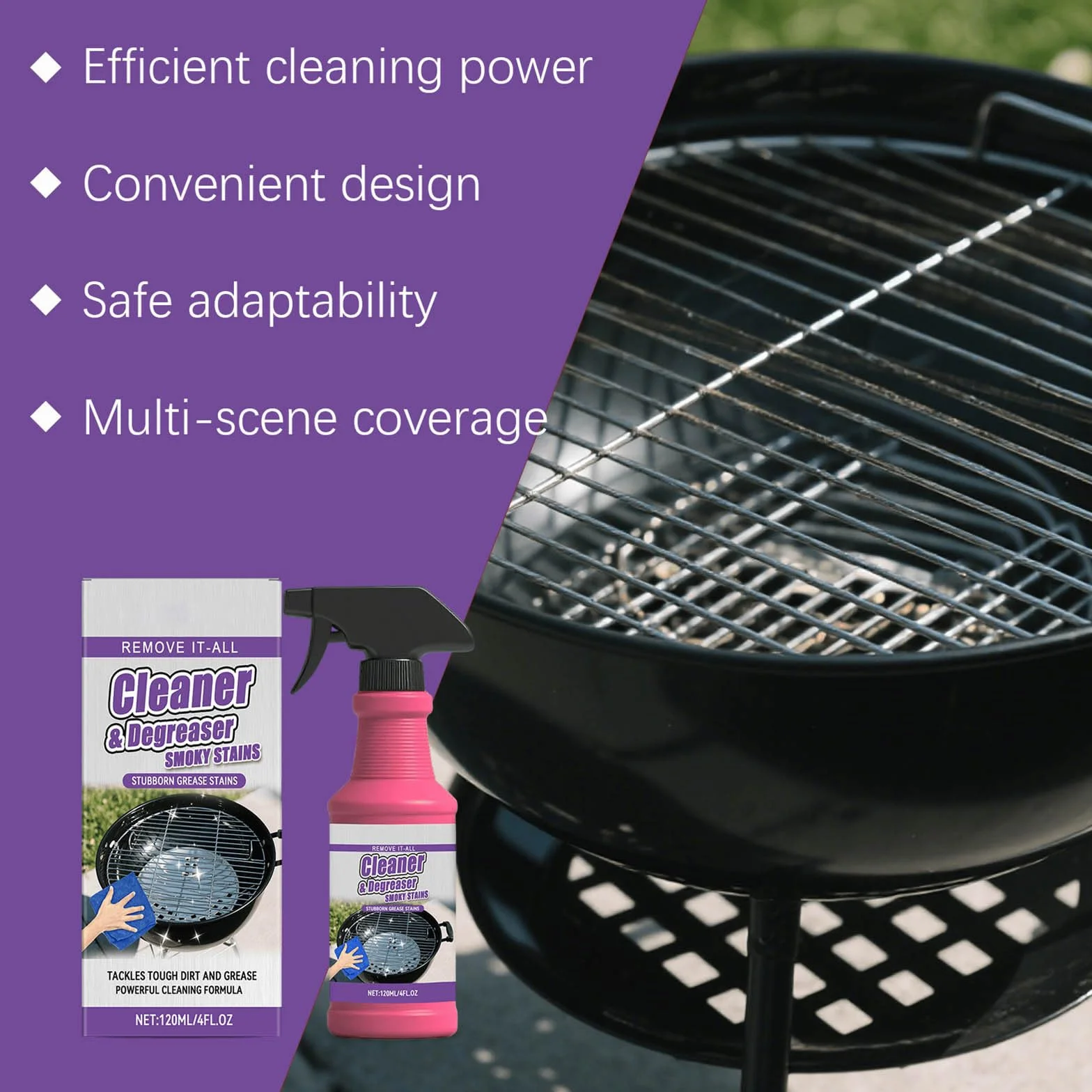 Pulitore Griglia Barbecue, Pulitore Spray Sgrassante per Griglie 120ML, Fast-Acting Heavy Duty Pulisci Forno, Spray Pulizia Forno Incrostato per Cucina Piastre di Cottura da Stoviglie (3PC)