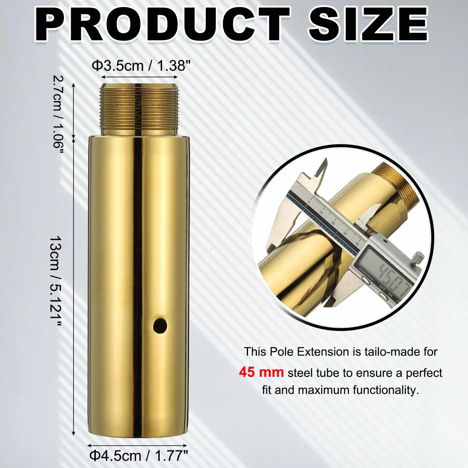Prolunga per asta da ballo 45 mm, tubo estensibile regolabile 12,7 cm, acciaio inossidabile, oro