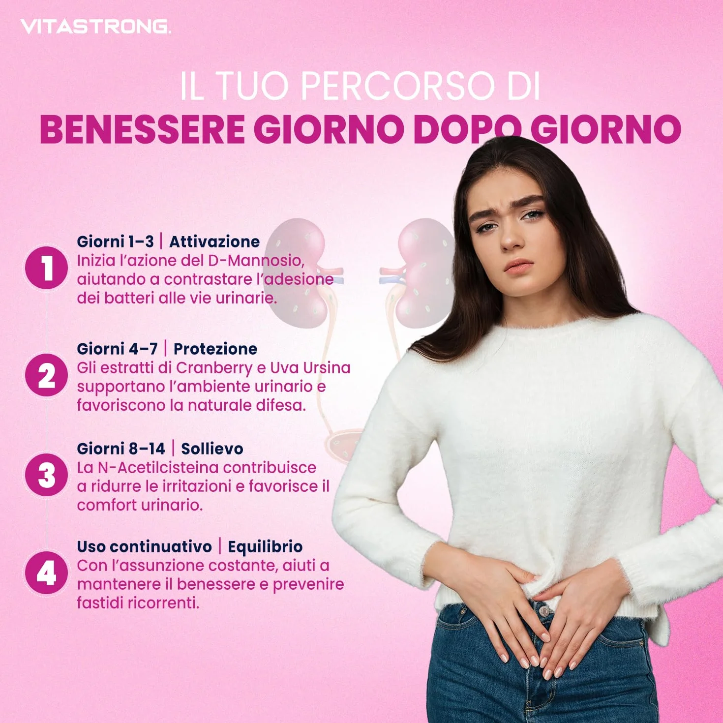 VitaCyst, D Mannosio Puro con NAC N-Acetil-Cisteina, Estratti di Mirtillo Rosso (Cranberry) e Uva Ursina Vegan Integratore Alimentare Vie Urinarie Donna, 60 Compresse Senza Glutine, Lattosio, OGM