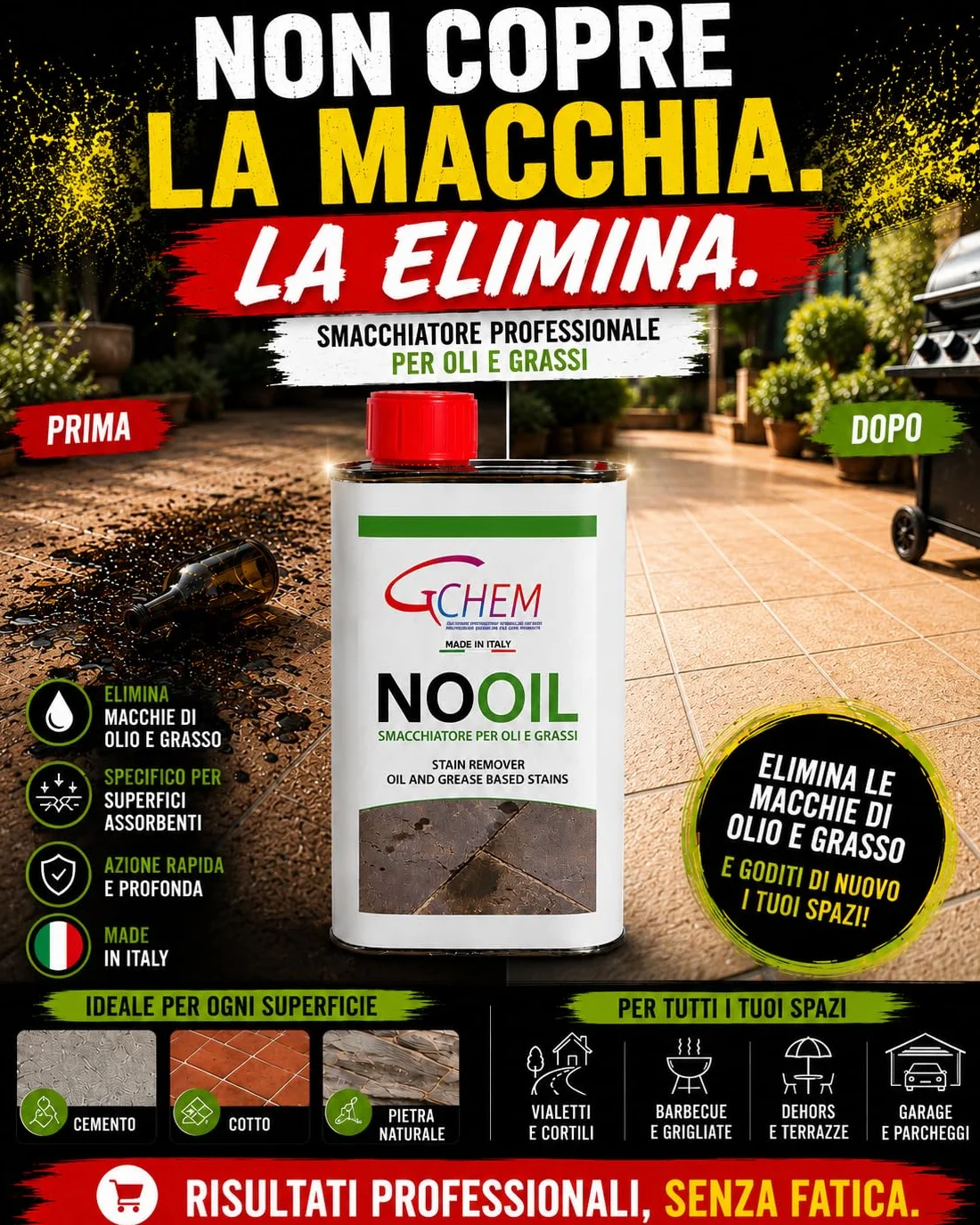 Smacchiatore Professionale per Marmo, Cotto, Pietra e Cemento - Rimuovi Macchie di Olio e Grasso