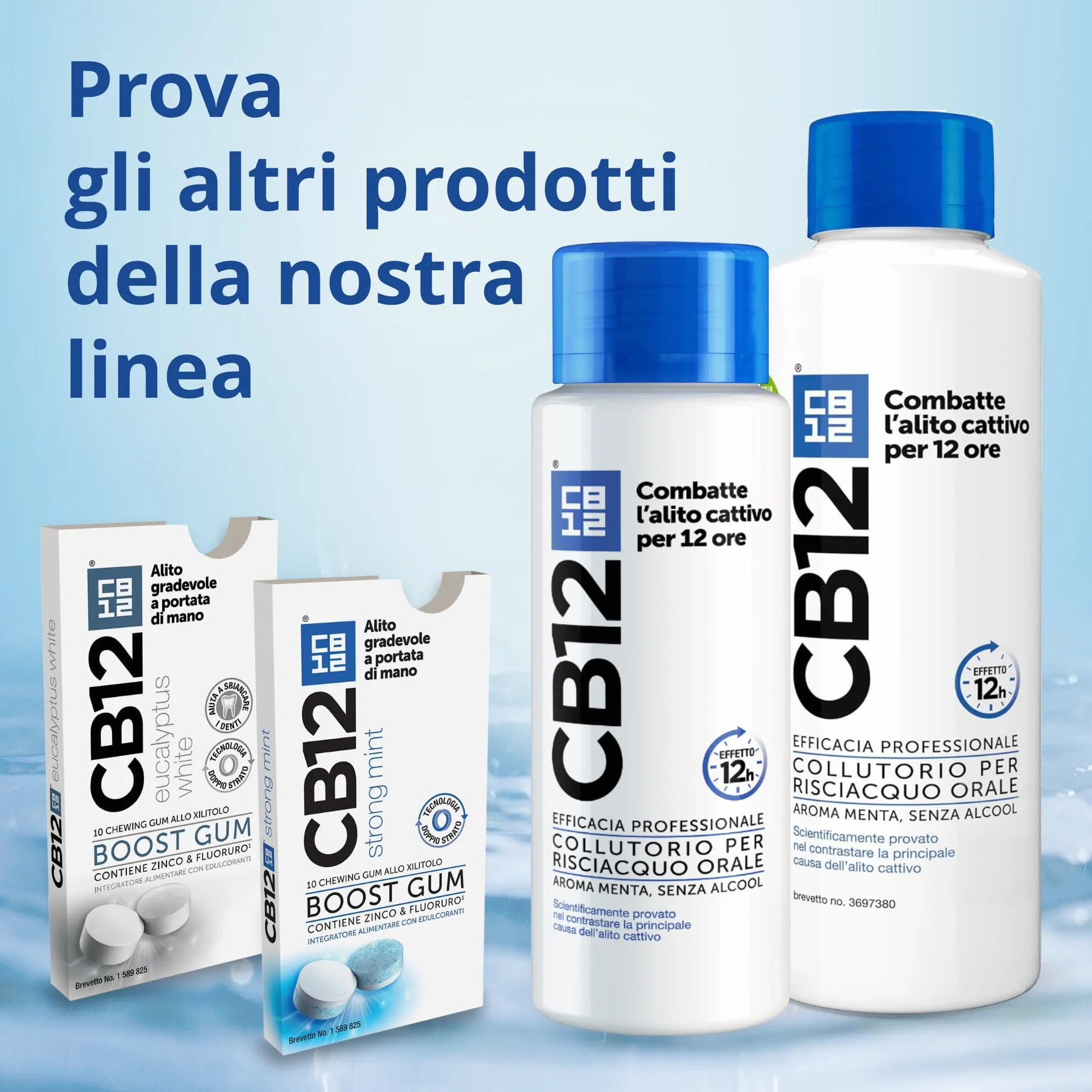 CB12 Original Collutorio per Risciacquo Orale, Protezione Alito Cattivo 16 Ore, Formula con Zinco, Clorexidina e Fluoro, Senza Alcol, 2x250 ml