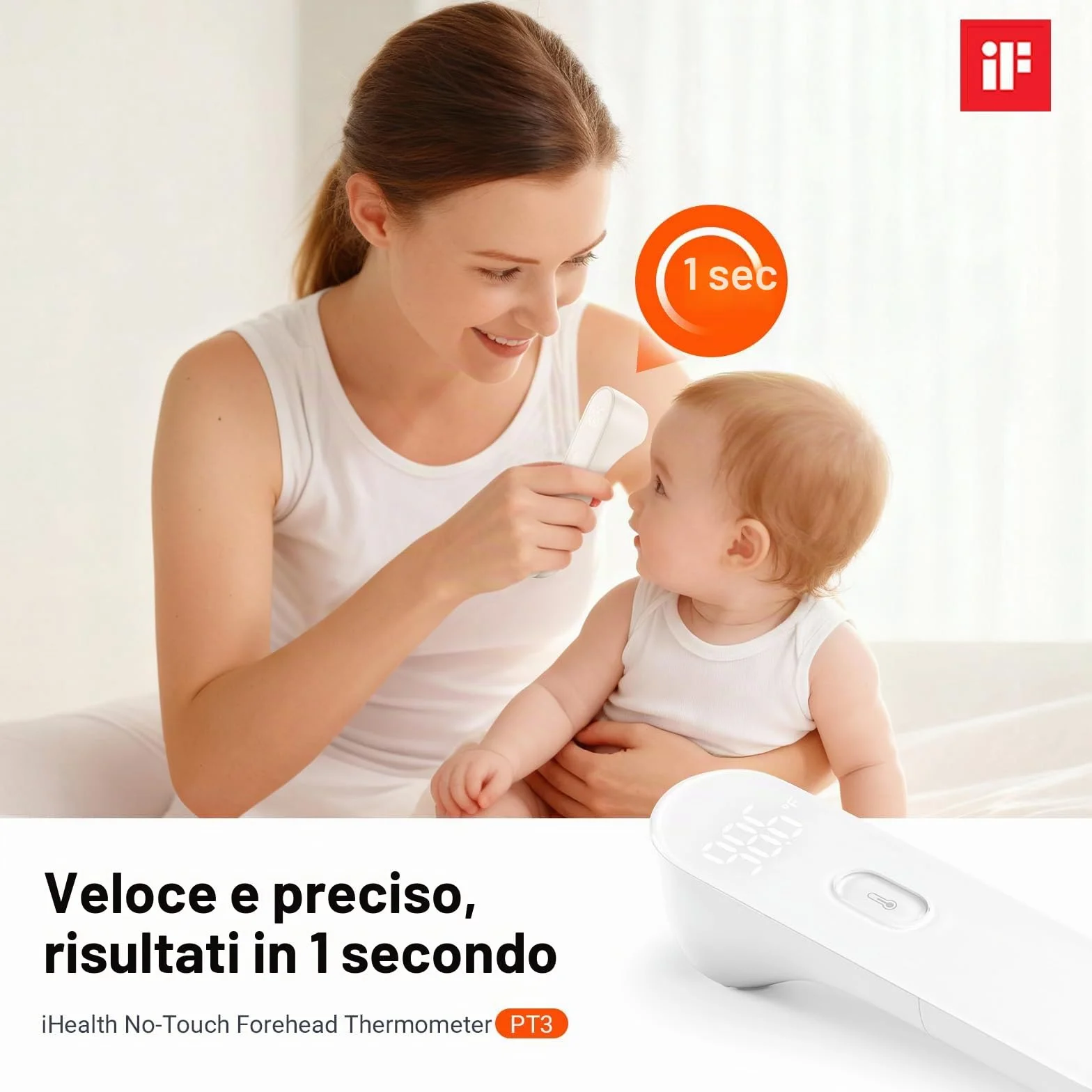 iHealth termometro della fronte a infrarossi digitale senza contatto per adulti e bambini con 3 sensori