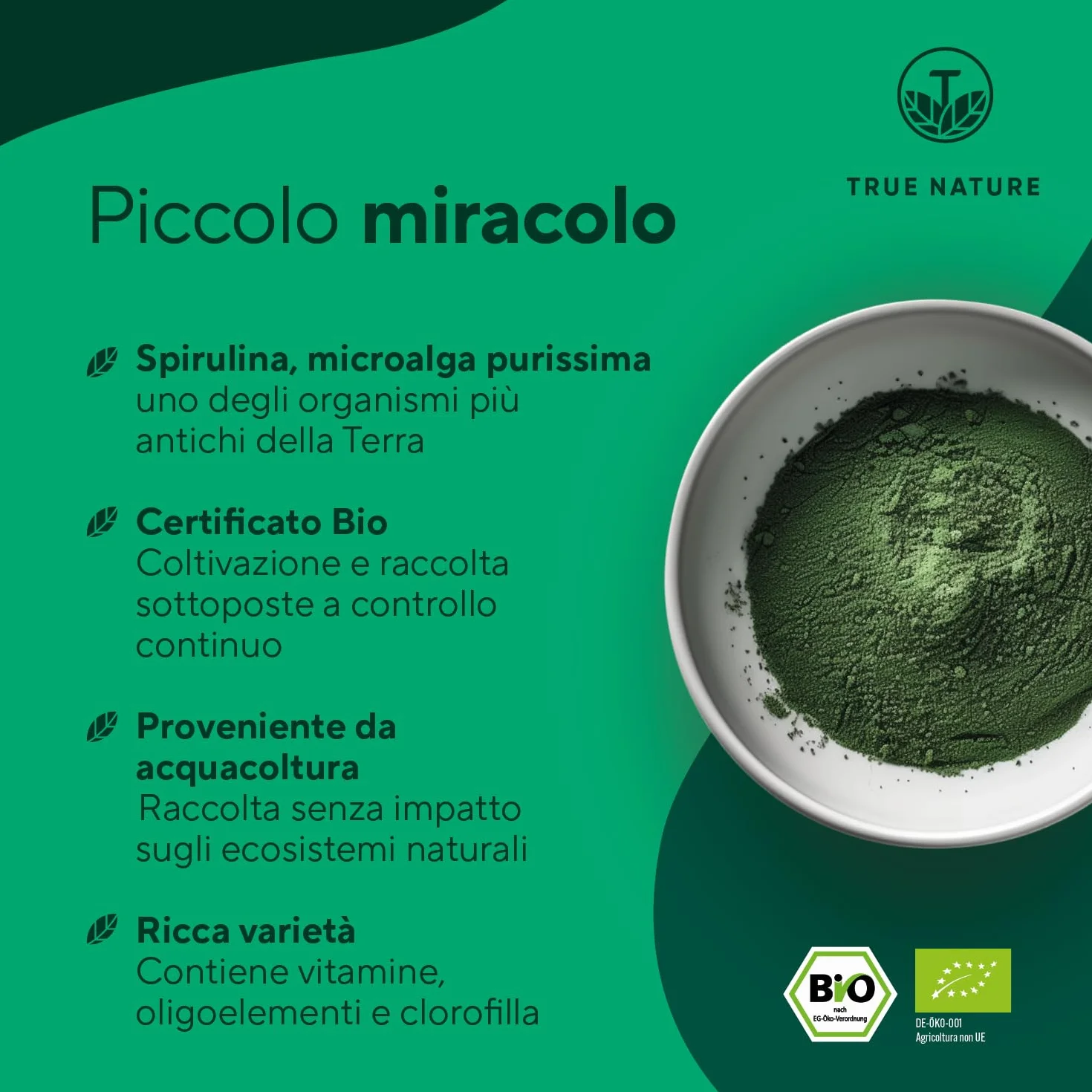 TRUE NATURE Spirulina Bio 600 compresse 500 mg 4000 mg dose giornaliera Ricca di ficocianina e proteine