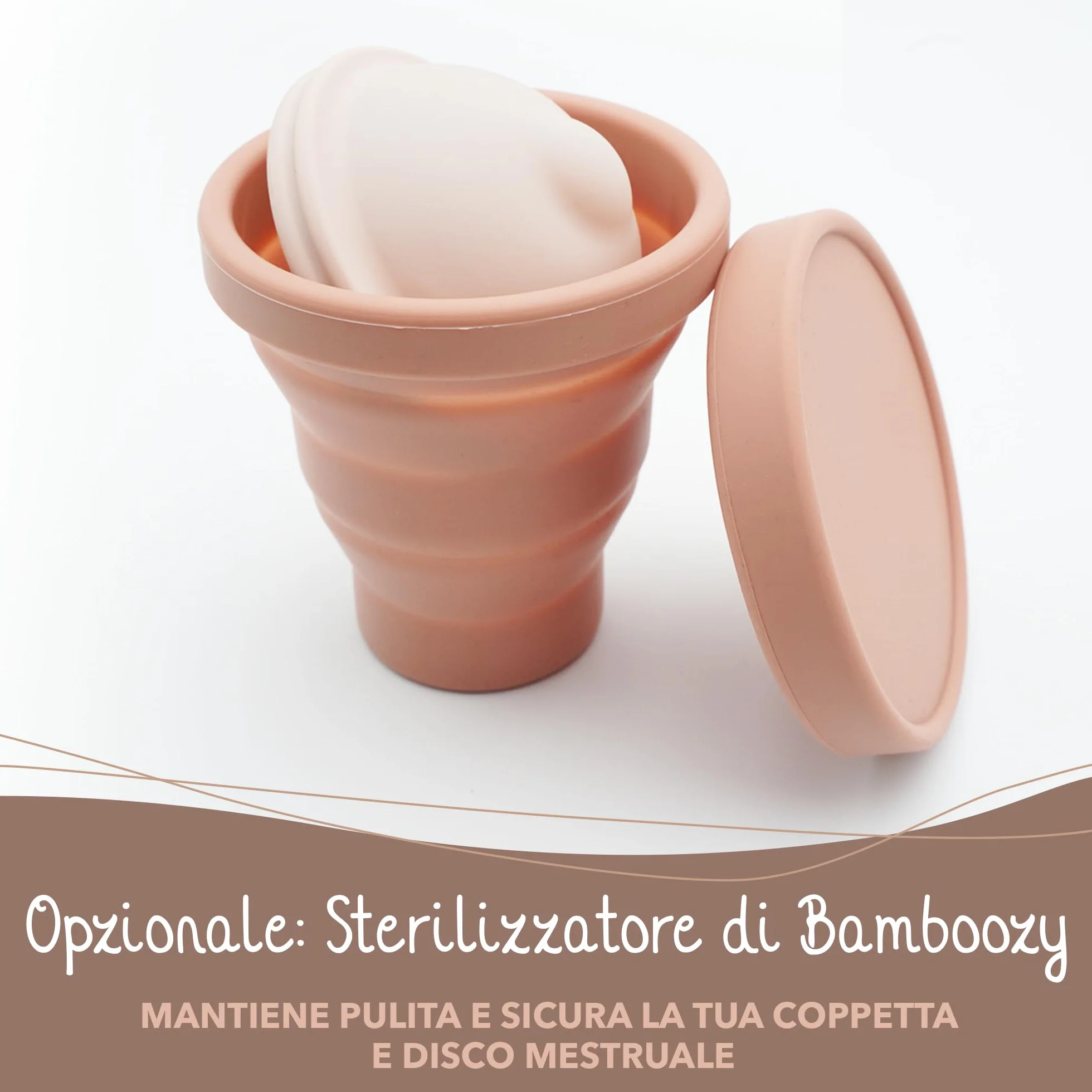 Bamboozy Disco Menstruale con Custodia in Silicone (M) - Disco Menstruale Sostenibile e Riutilizzabile in 100% Silicone Medicale - Senza BPA - Protegge fino a 12 ore - per Sport e Nuoto