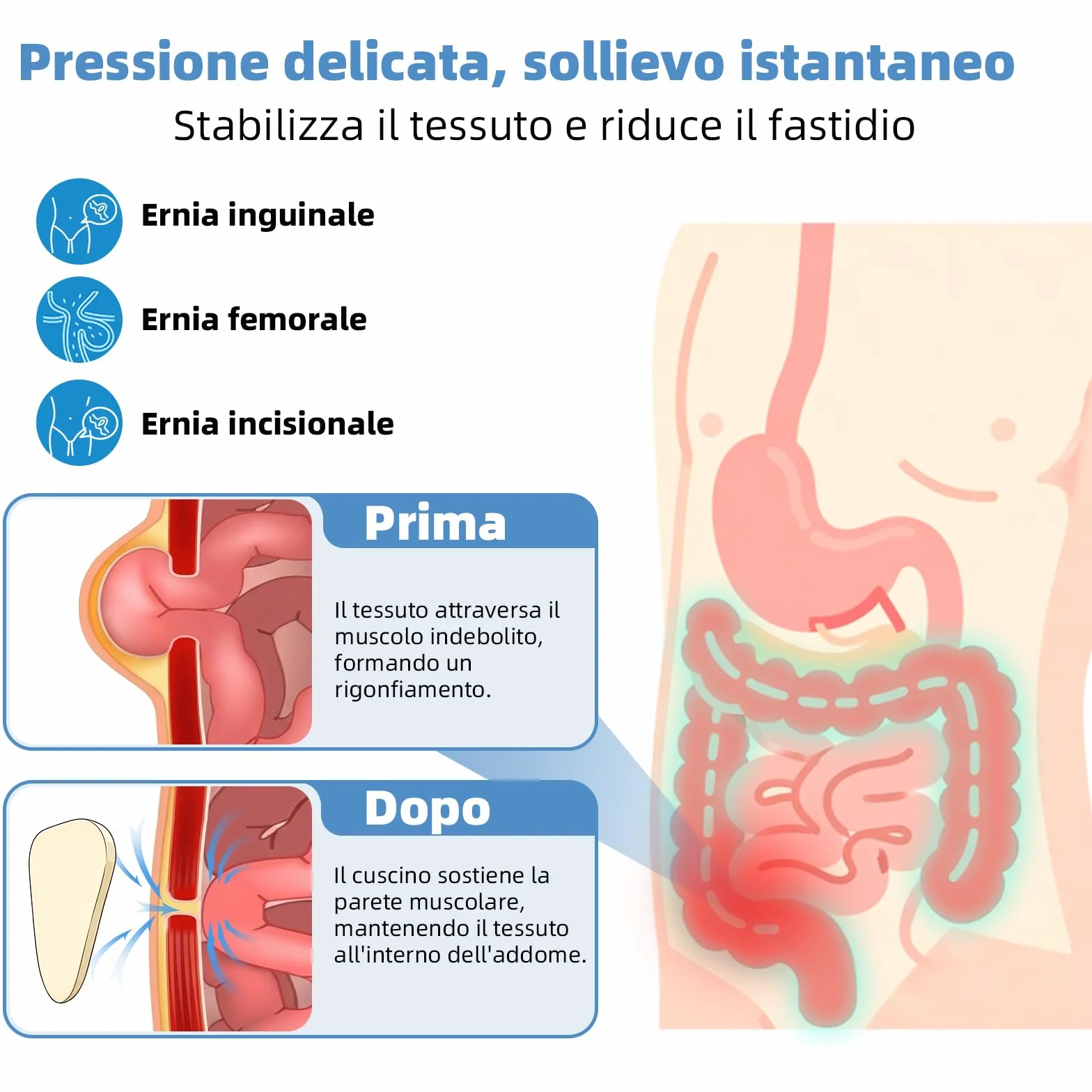 Tenbon Cintura per ernia per uomini e donne Cintura per ernia regolabile flessibile Supporto per ernia Sollievo dal dolore con 2 cuscinetti di compressione rimovibili (L)