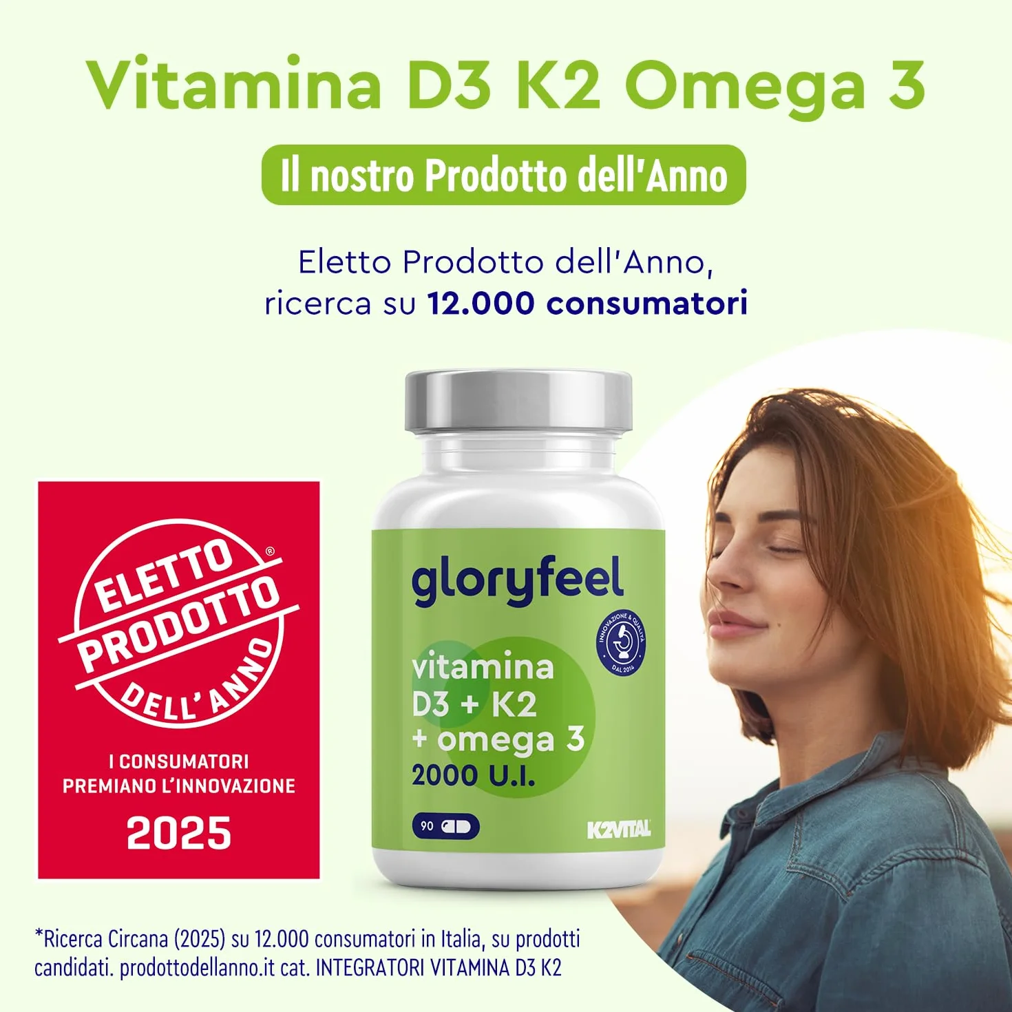 Vitamina D3 + K2 + Omega 3, 90 Capsule Softgel, Eletto PRODOTTO DELL'ANNO 2025, 2000UI Vitamin D, 100 µg Vitamina K (K2VITAL® di Kappa), 1000mg Olio di Pesce 400mg EPA e 300mg DHA