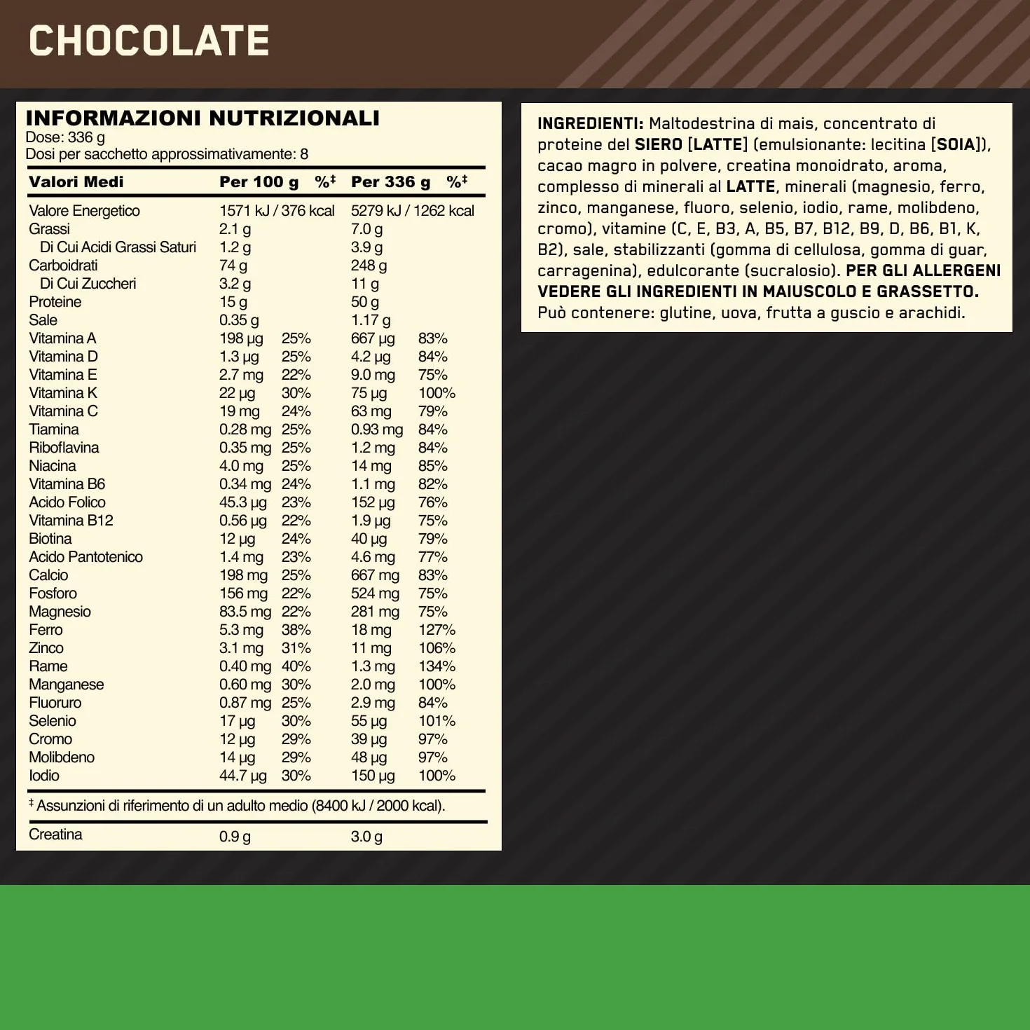 Optimum Nutrition Serious Mass Proteine in Polvere Gusto Cioccolato 2,73 kg 8 Dosi