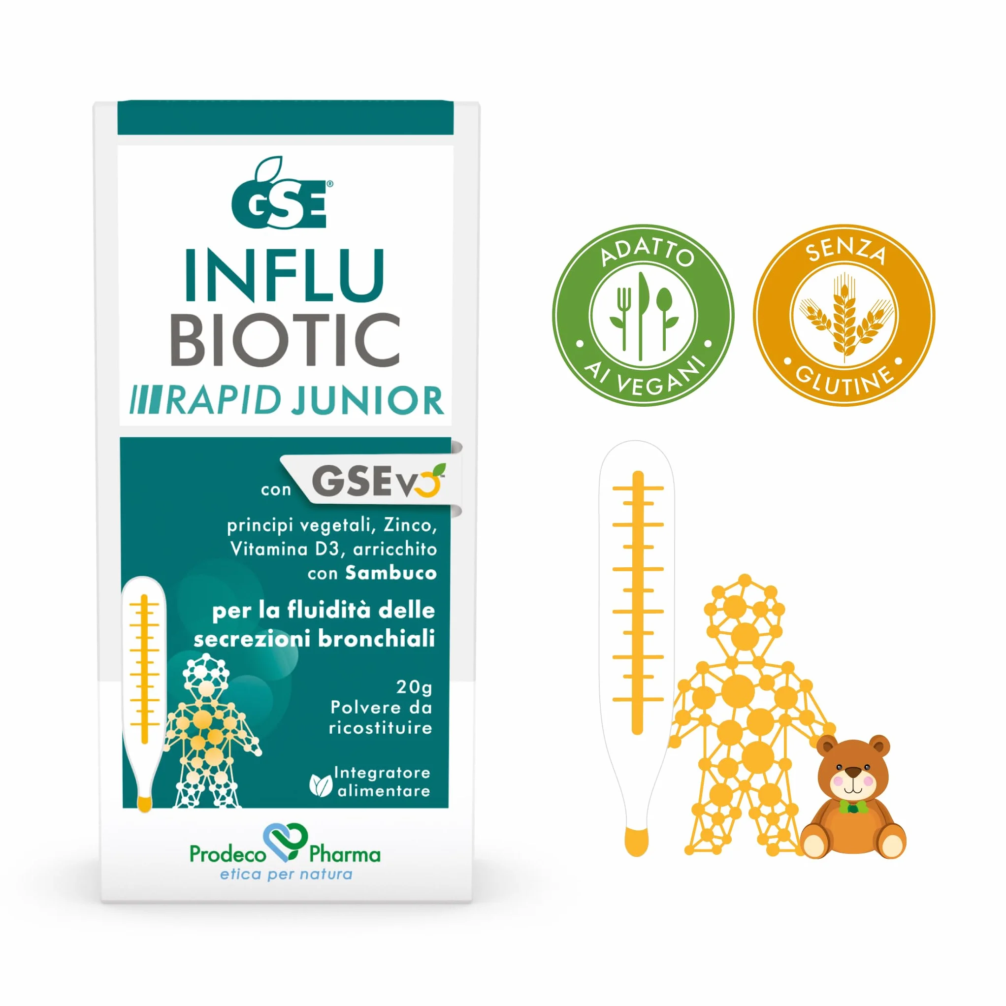 Prodeco Pharma GSE Influbiotic Rapid Junior 20 g Polvere da Ricostruire Integratore Alimentare Senza Glutine