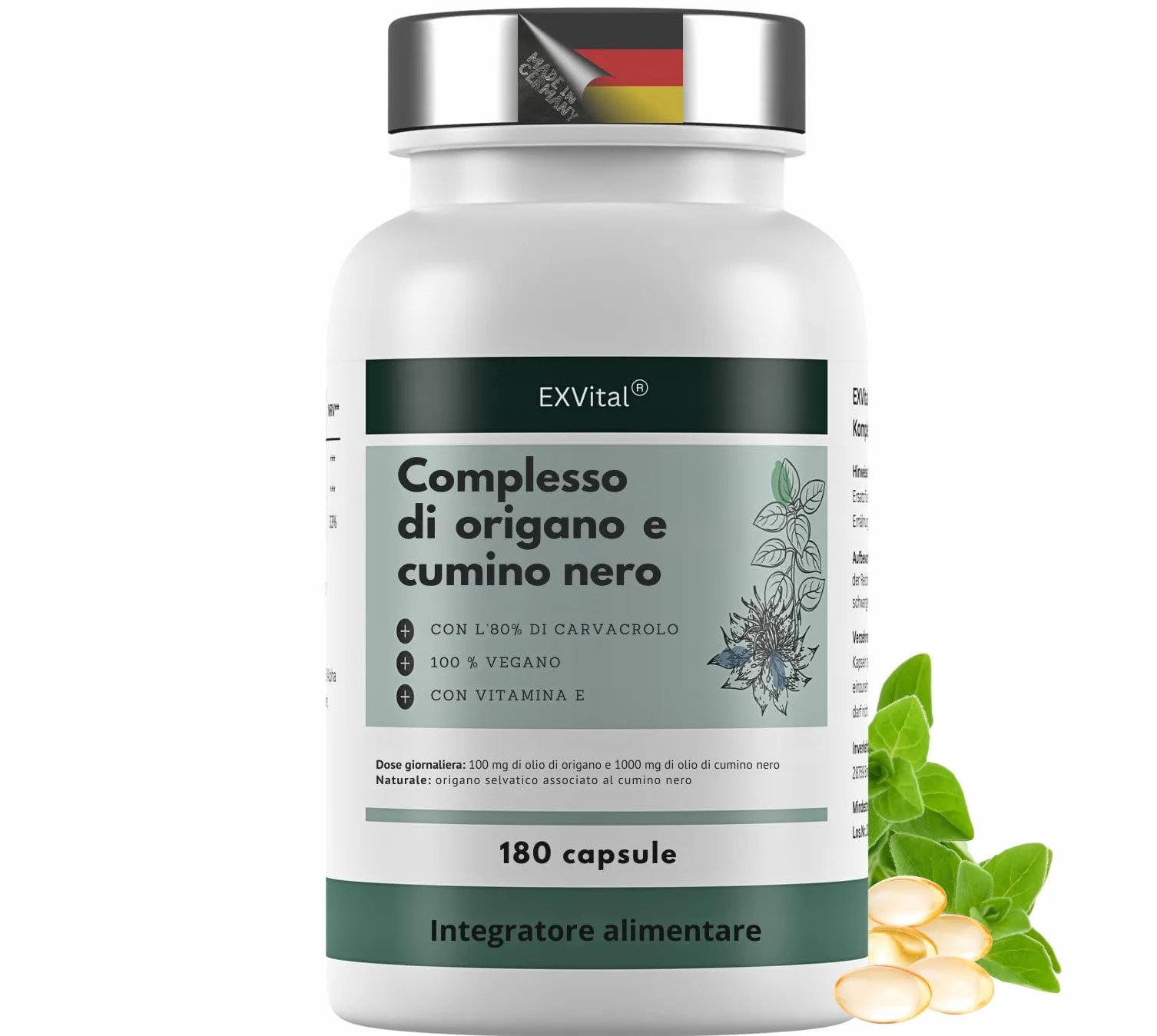 EXVital Complesso olio origano cumino nero 180 capsule vegane 1000 mg carvacrolo 80%