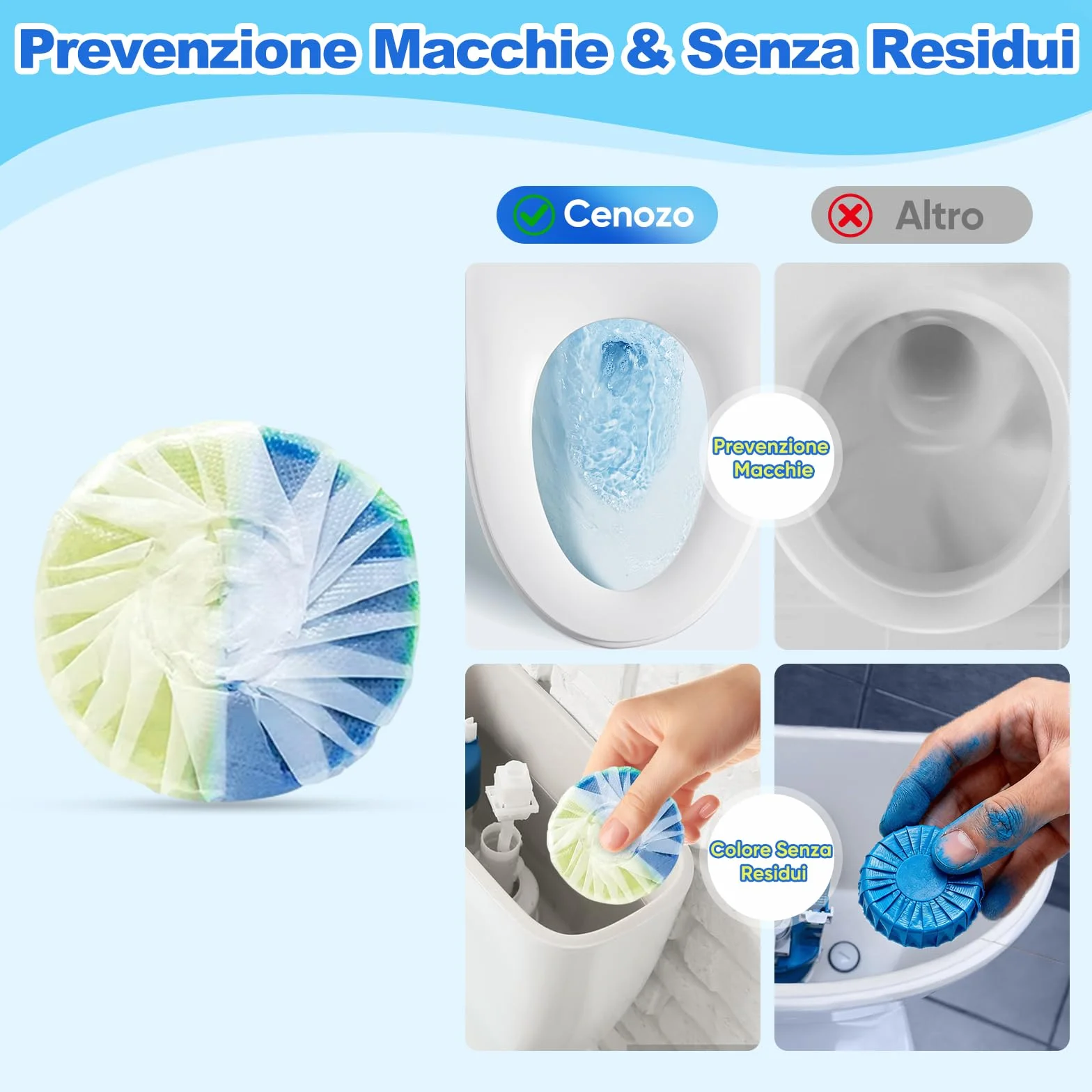 15 pezzi di Detergente per Wc,Detergente per Cassetta di Scarico a Doppia Azione (50 g/compressa),Previene Calcare e Sporco,Protegge lo Smalto,Profumo Rinfrescante