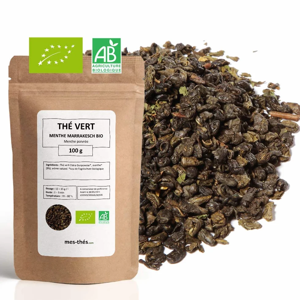 Tè Verde biologico aromatizzato Menta Marrakesch - 100g (40 tazze) - Tè sfuso 100% agricoltura biologica - Mes-Tè