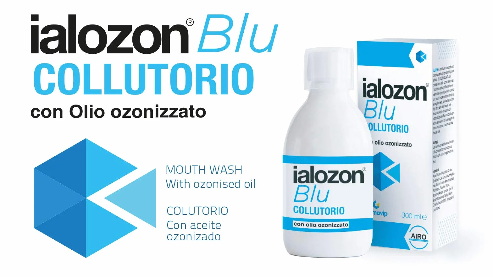 Ialozon Blu Collutorio con olio d’oliva ozonizzato, acido ialuronico, aloe vera, vitamina e bicarbonato di sodio, Senza alcol