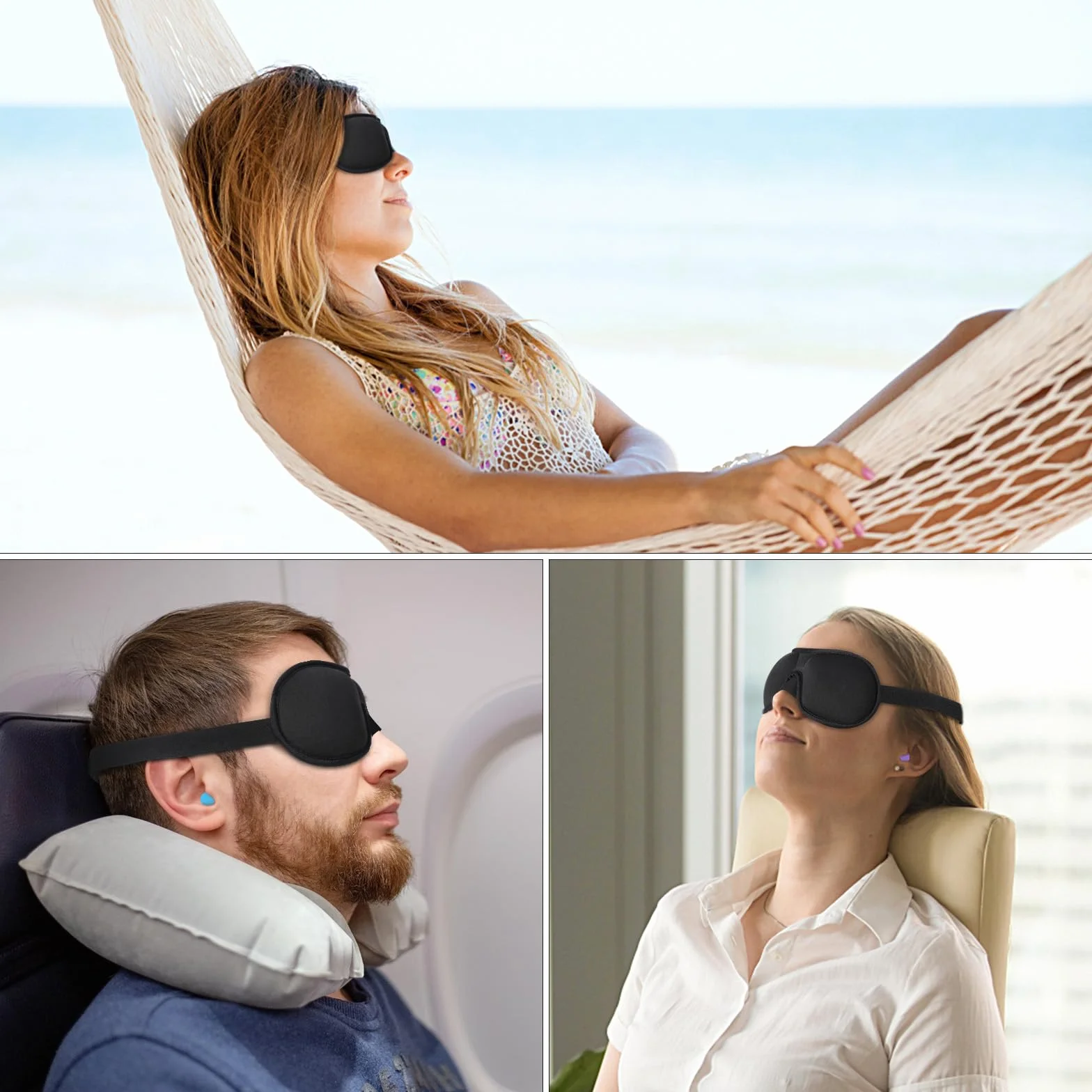 Brencco Mascherina per Dormire, 2 Paia Tappi Orecchie per Dormire, Mascherina per Occhi per Donne e Uomini, Maschera da Viaggio 3D Anti-luce, Ultra Morbida e Confortevole, Nero