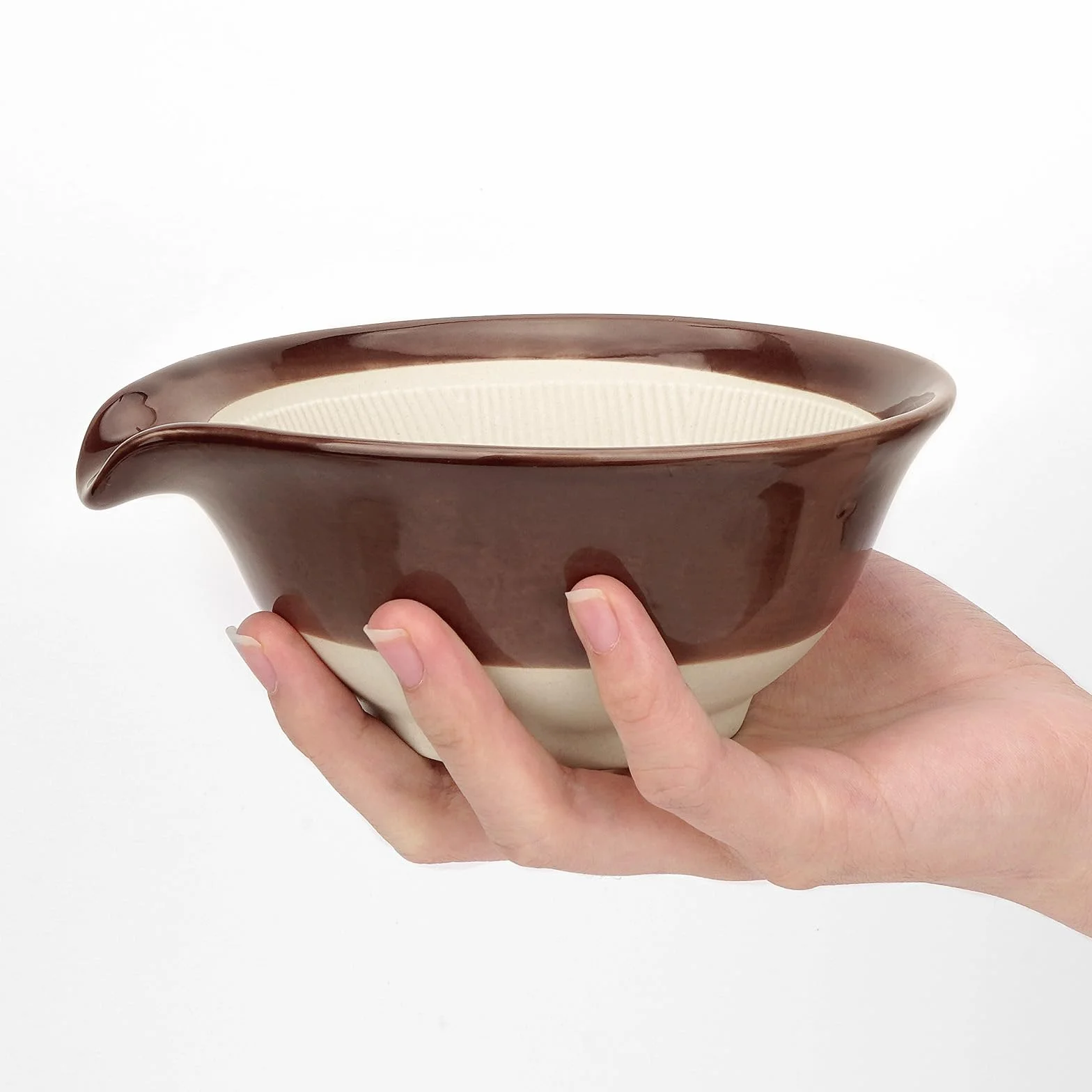 Linkidea Ciotola da Barba in Ceramica, Tazza di Schiuma di Sapone da Barba per Uomo, Tazza di Crema da Barba per Rasoio Bagnato con Barba Larga, Marrone
