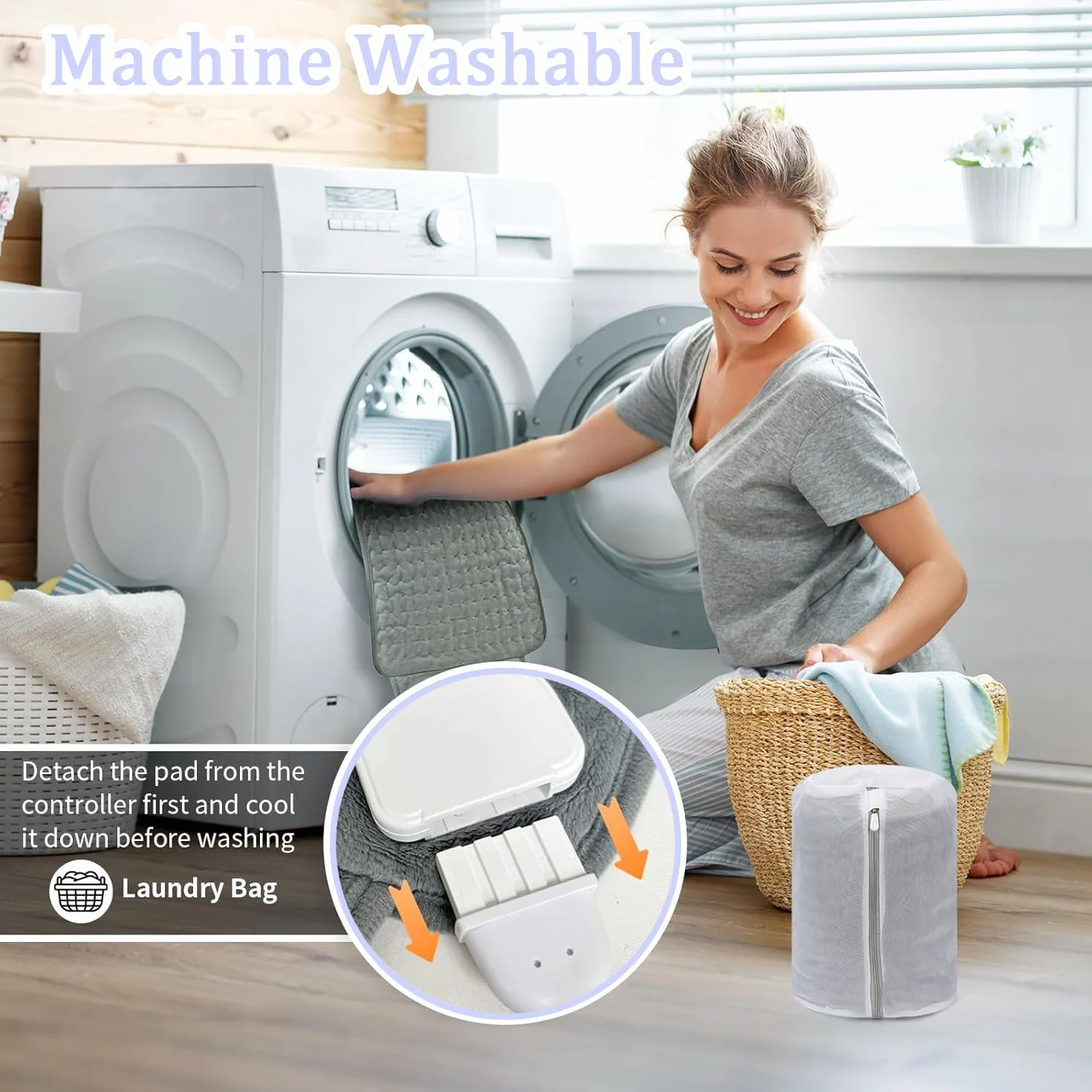 Termoforo Elettrico Lombare 120x30cm - Fascia Riscaldante Schiena con 6 Temperature e Timer, Cuscino Termico Elettrico per Addome Spalle, Lavabile-Grigio