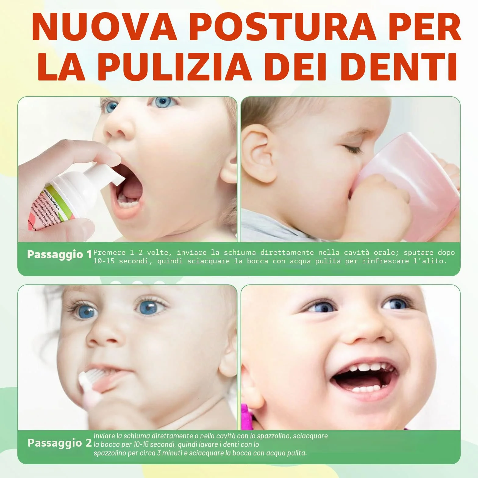 Dentifricio Schiuma Bambini, Riduce la Placca, Dentifricio in Schiuma Sbiancante a Basso Contenuto di Fluoro con Formula Naturale per Spazzolino a Forma di U dai 3 Anni in su (Fragola & Anguria)