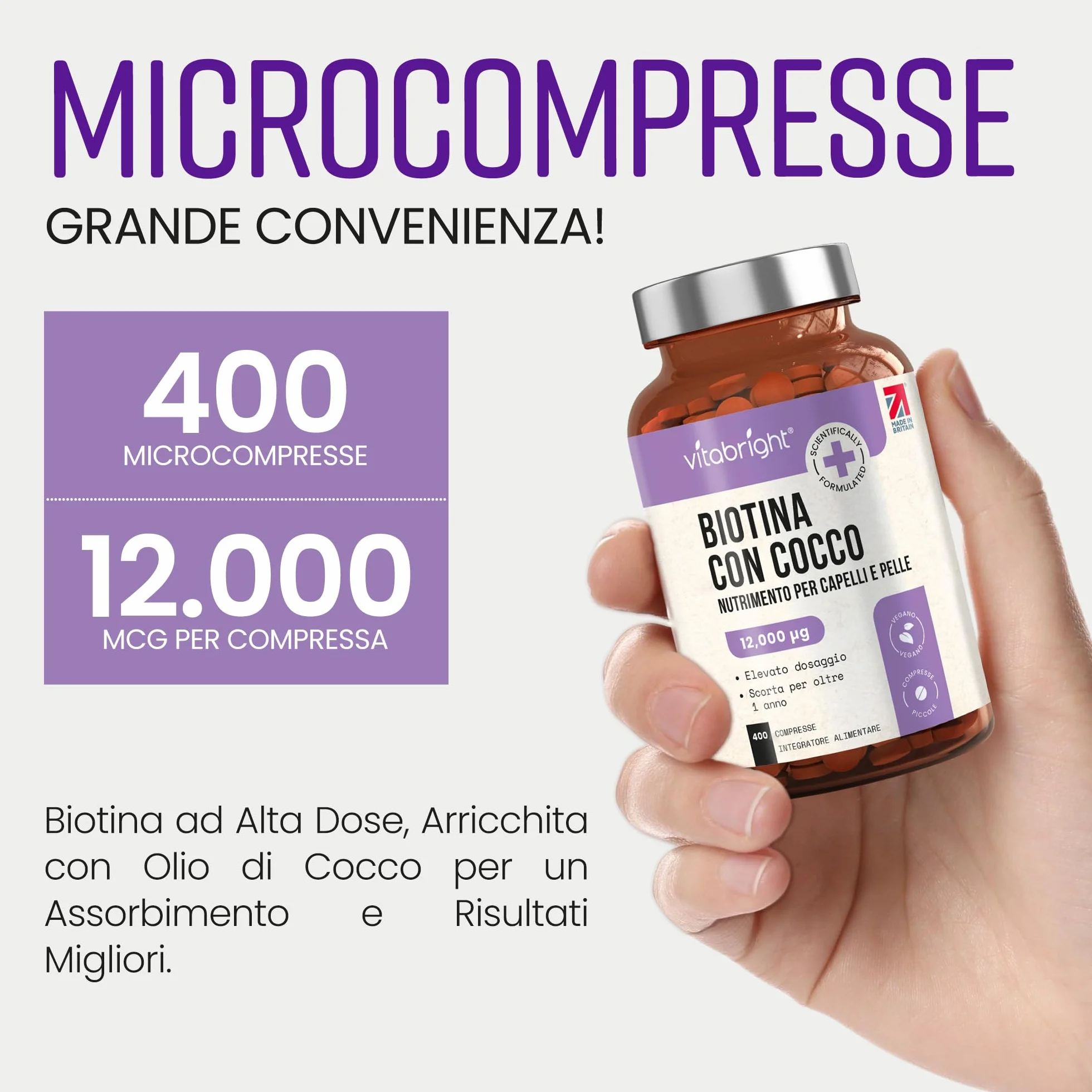 Biotina per Capelli Pelle e Unghie 12000 µg Compresse Integratore Vitamina B7