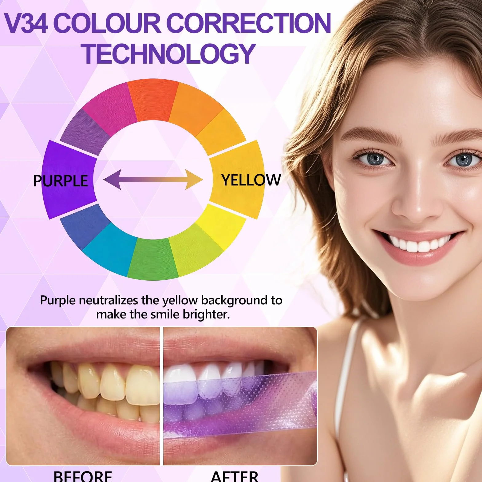 14 Paia Strisce Sbiancanti Denti Viola, Strisce Sbiancanti Denti Professionale, Sbiancamento Dentali Rapido A Casa, Rimuove Le Macchie Profonde, Ideali Sorriso Bianco E Luminoso