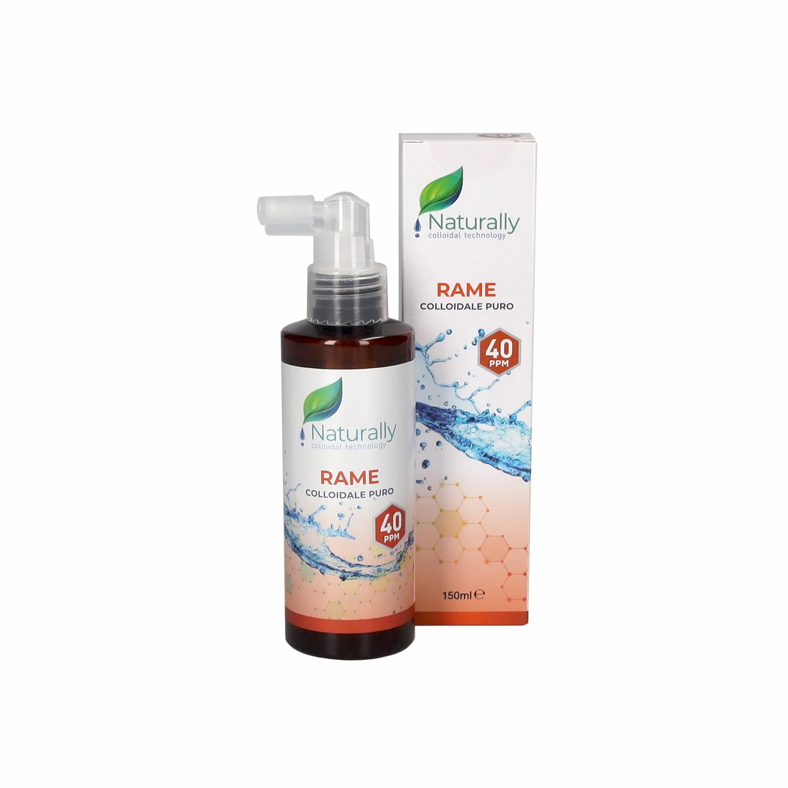 NATURALLY - Rame Colloidale 40 PPM 150 ml | Disinfettante naturale - Salute generale e benessere, Invecchiamento precoce, problemi di circolazione sanguigna | Flacone spray - Made in Italy