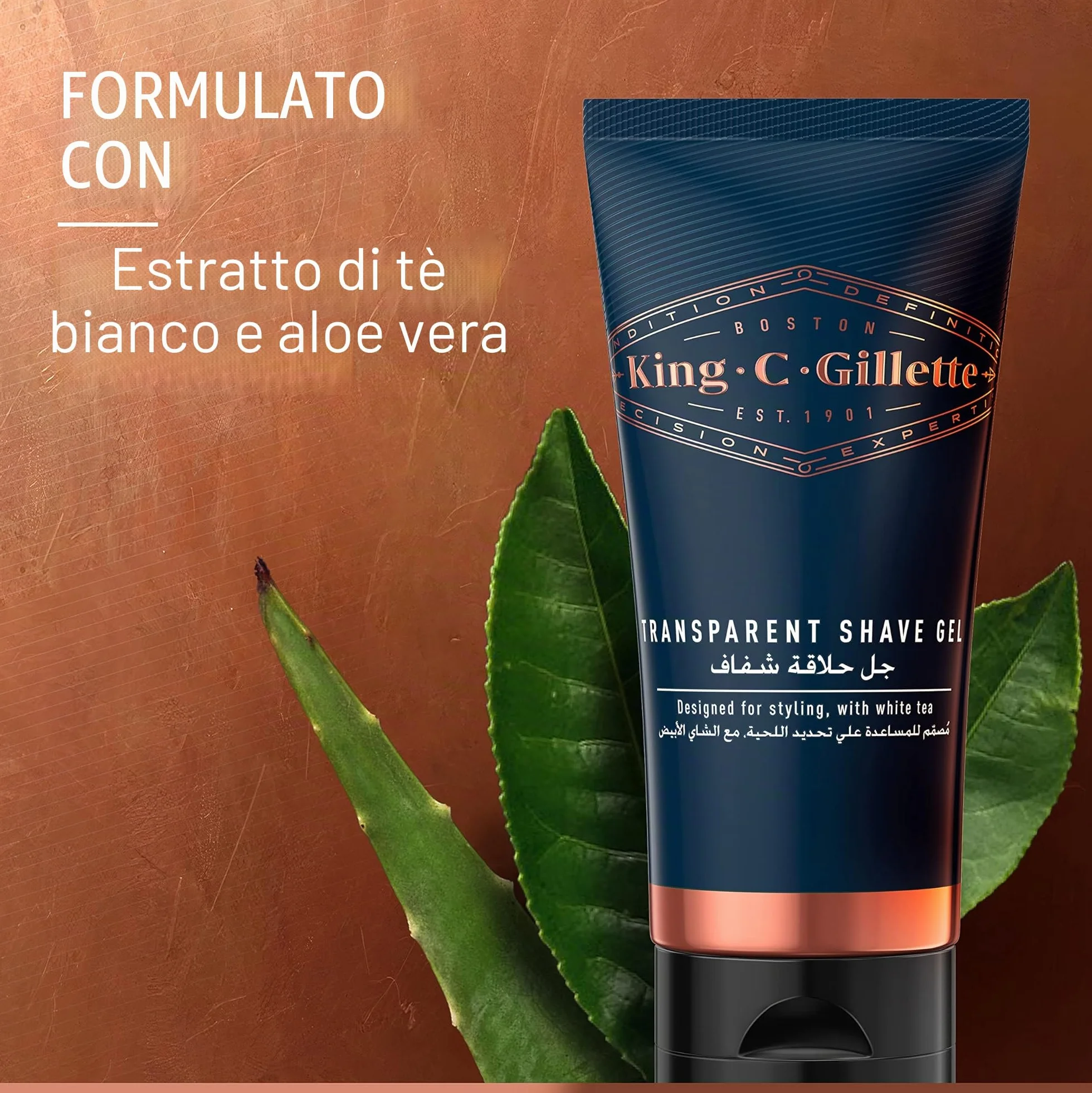 King C. Gillette Gel da barba trasparente con tè bianco e olio di argan, 141,7 g