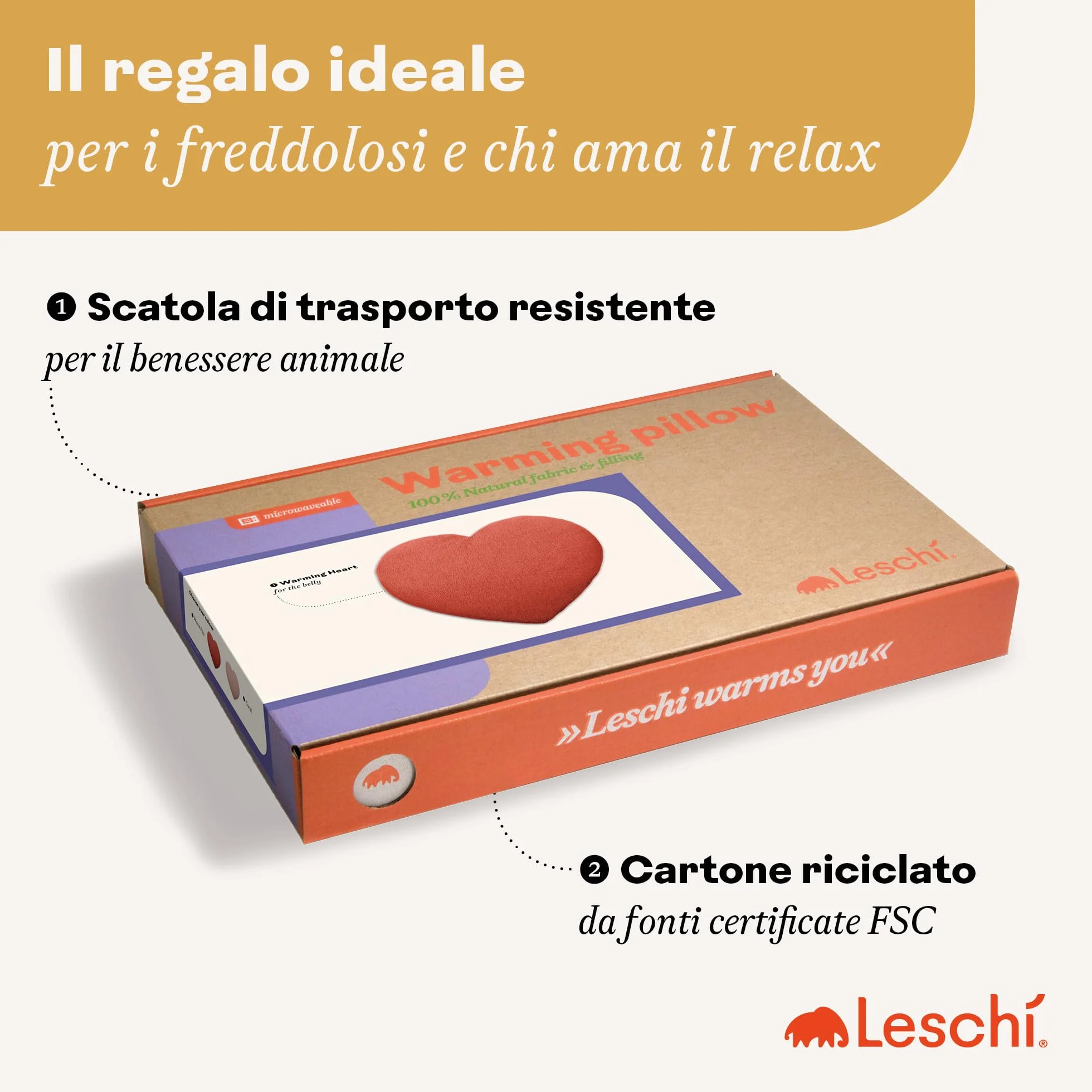 LESCHI Cuscino termico per microonde - In cotone bio con grano biologico - Cuscino riscaldante per dolori mestruali, alla pancia, schiena e zona lombare - Naturale, riutilizzabile - Cuore, rosso