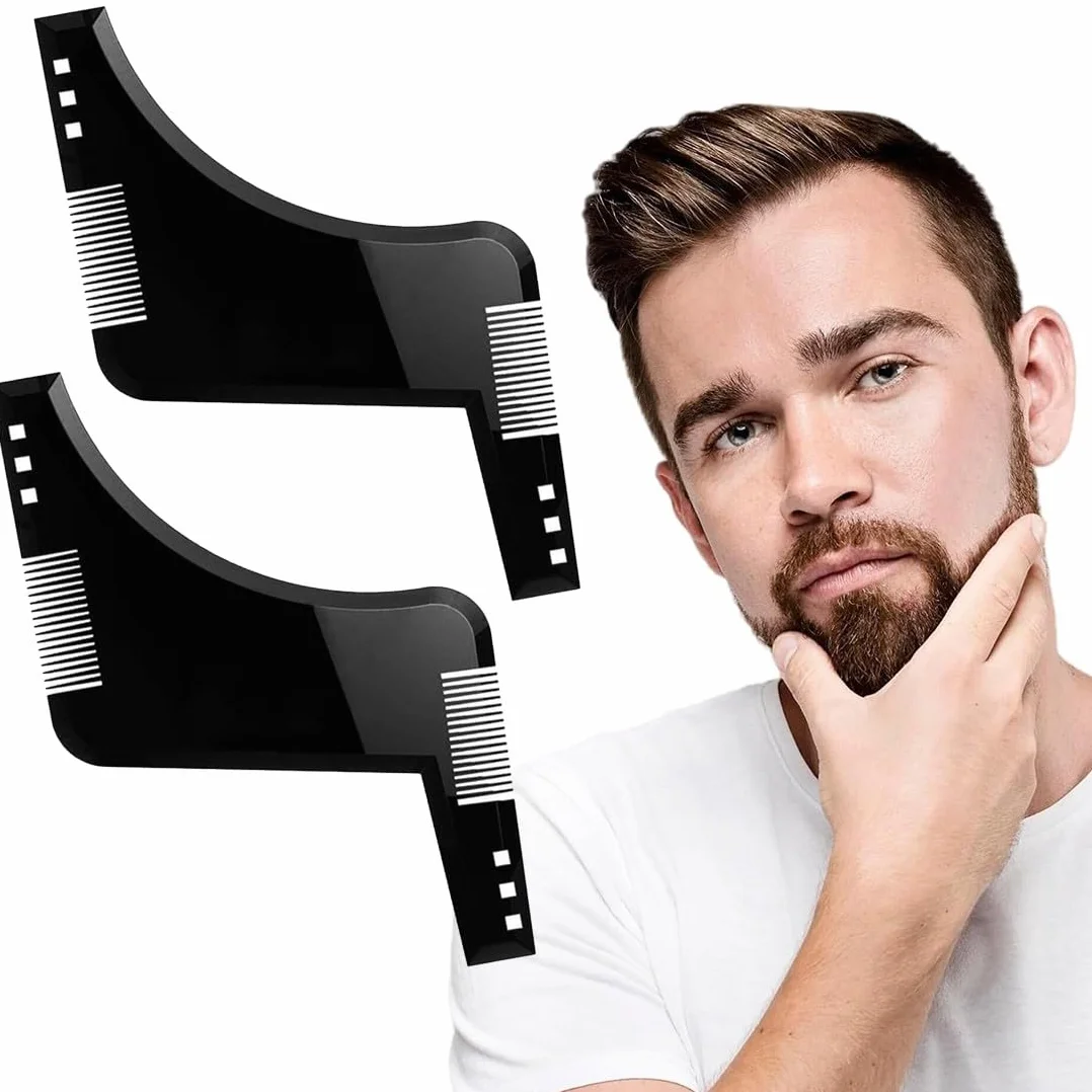 Pettine per Barba, 2Pcs Pettine Stencil Barba, Pettine di Guida per Rasatura Della Barba, Signori pizzetto Collo Sagome per Barba Styling Tool per rifinire Gli Uomini rasatura della barba
