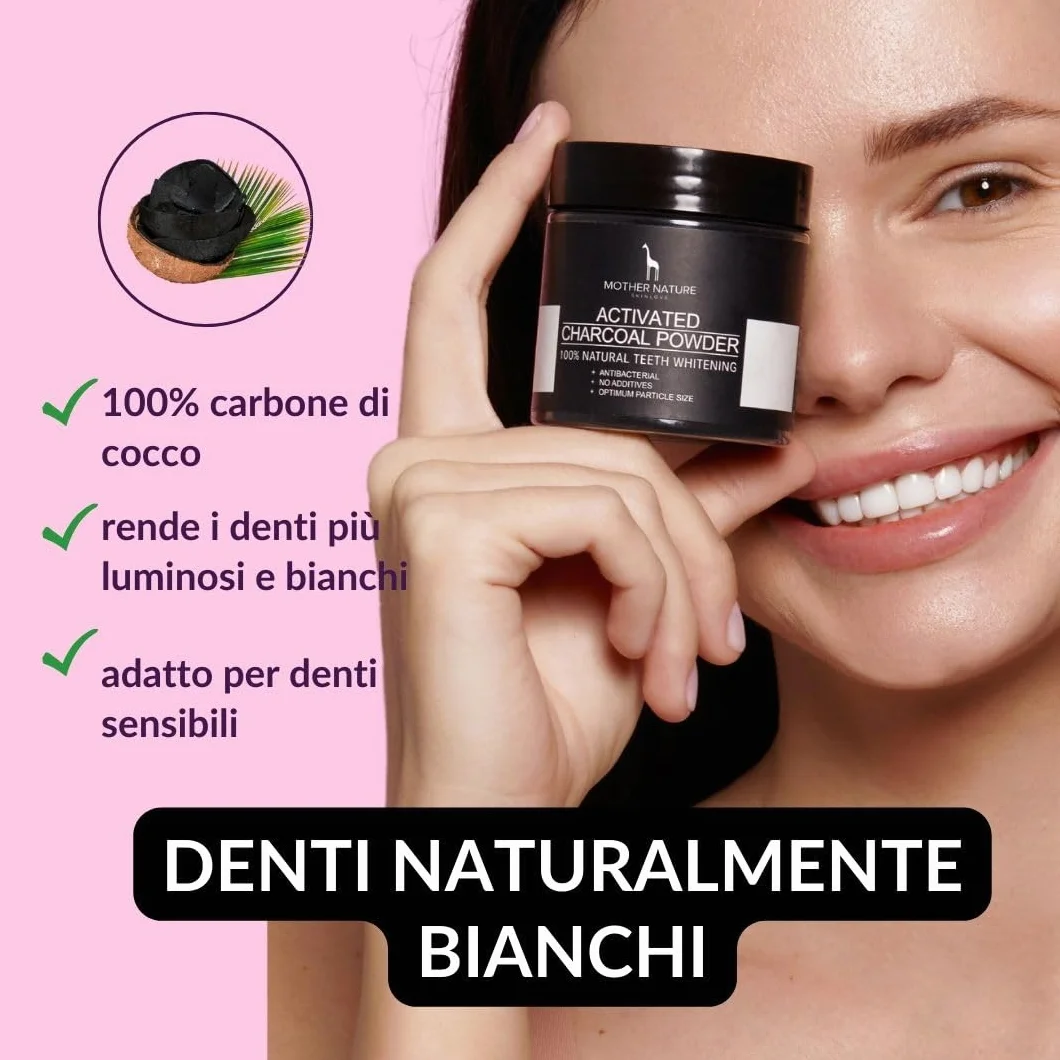 Carbone Attivo Sbiancante per Denti VEGAN 60 g Polvere di Carbone Attivo