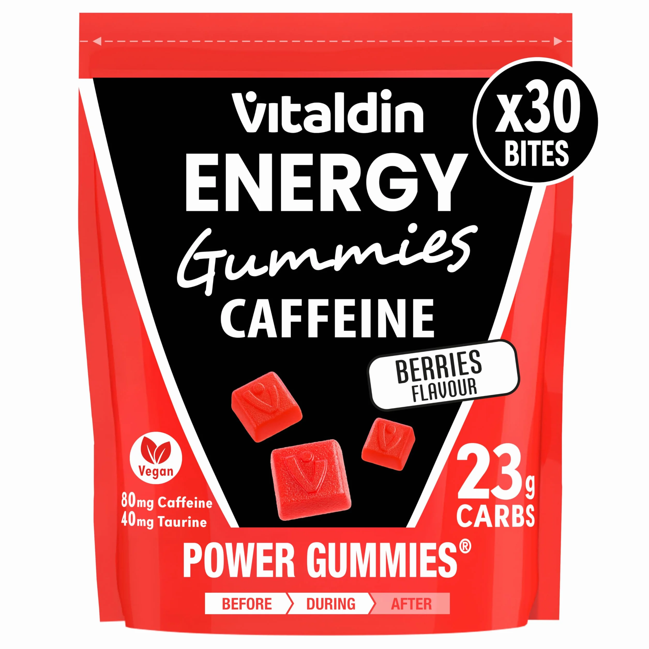 VITALDIN SPORT Power Gummies 80 mg Caffeina 40 mg Taurina 30 Caramelle Gommose gusto Frutti Rossi Vegano