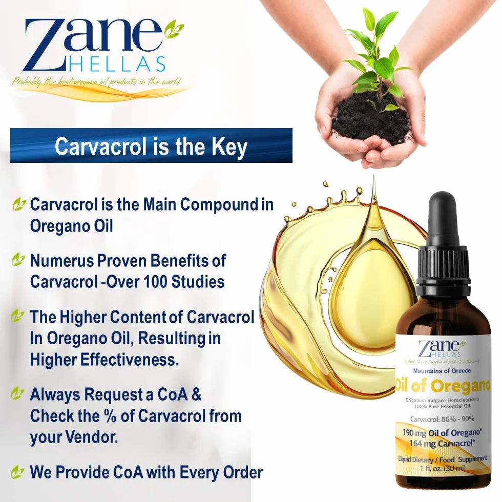 Olio di Origano Zane 190 mg 164 mg Carvacrolo 86-90% 4 Gocce Greco Non Diluito