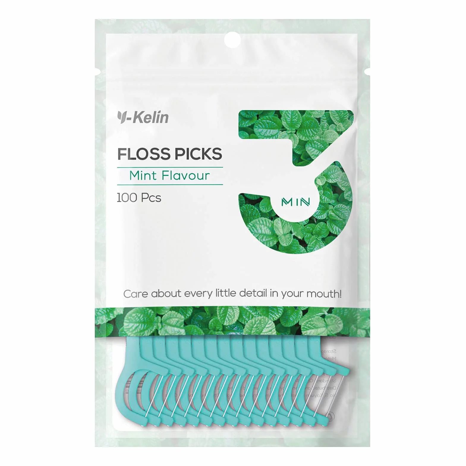 Y-Kelin Dental Floss-100 pezzi di filo interdentale stuzzicadenti, bastone per denti, plettri per denti, filo interdentale, pulizia dei denti (menta, 100 pezzi)