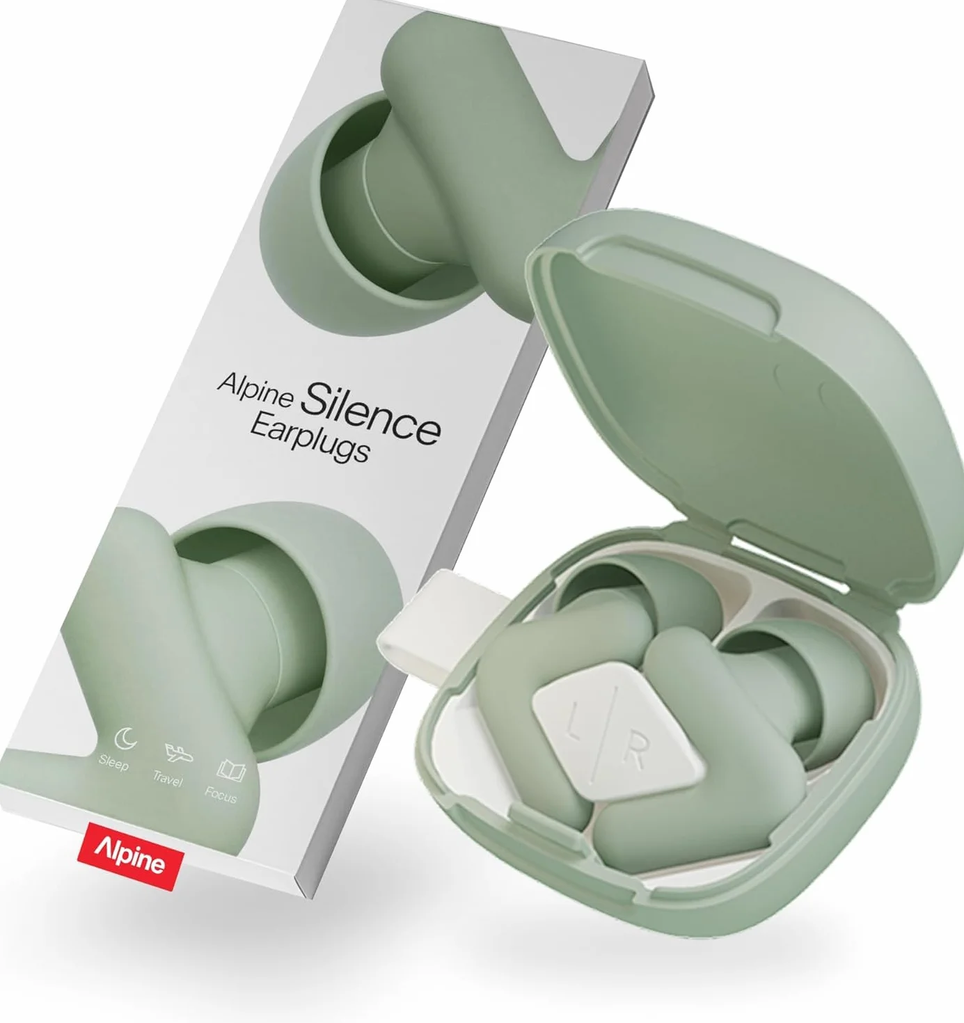 Alpine Silence Tappi Orecchie per Dormire, Viaggiare & Concentrarsi - Protezione Uditiva Comoda, Riutilizzabile - Forma a V aderente & Punte Morbide – XS/S/M/L – Verde