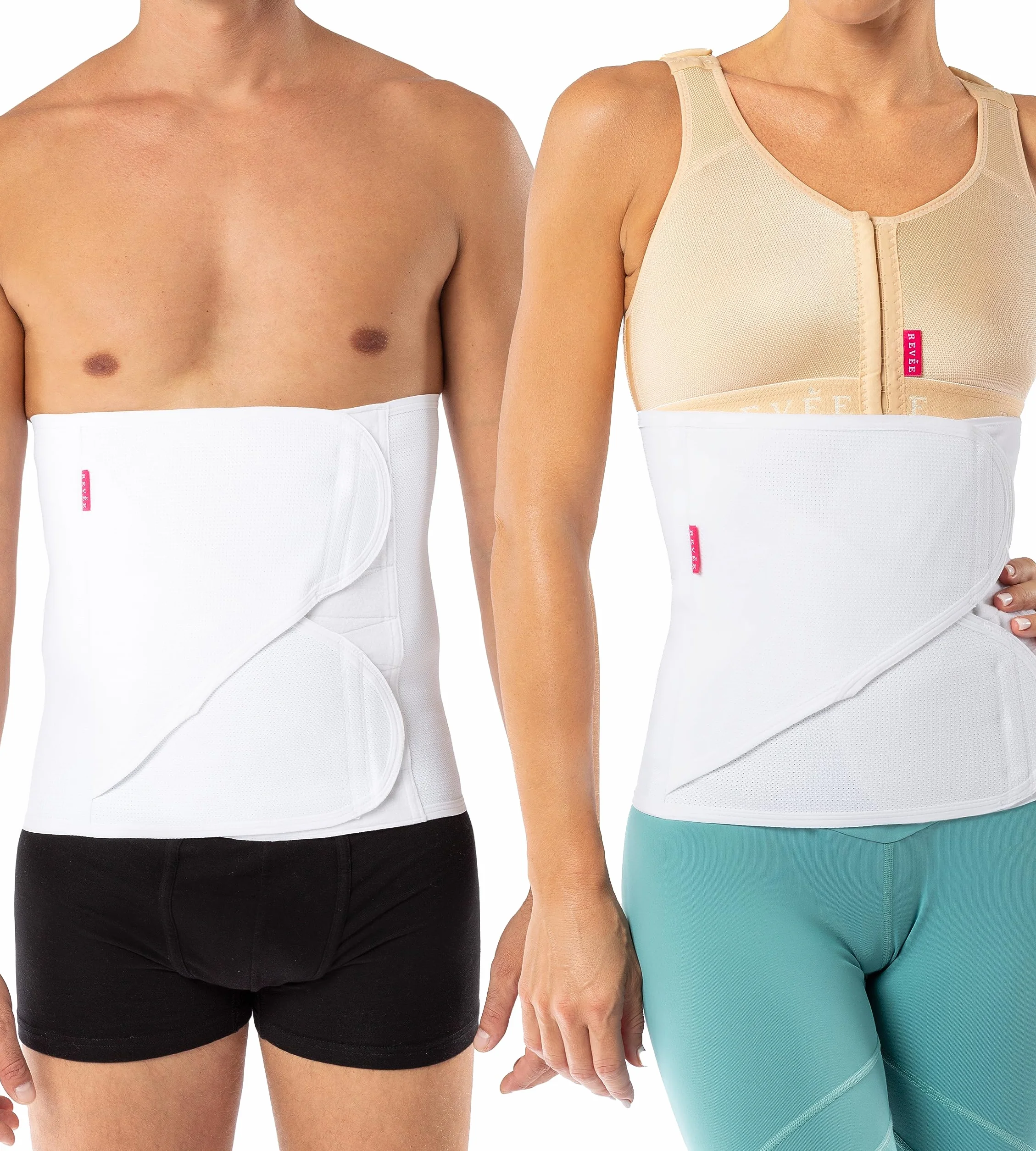 REVÉE Fascia Addominale Post-Operatoria h26 cm - Binder per Terapia Post-Addominoplastica, Lipoaspirazione, Ernia Addominale, Ernia Ombelicale, Parto Cesareo, Fascia Compressiva Unisex (Bianco, XXL)