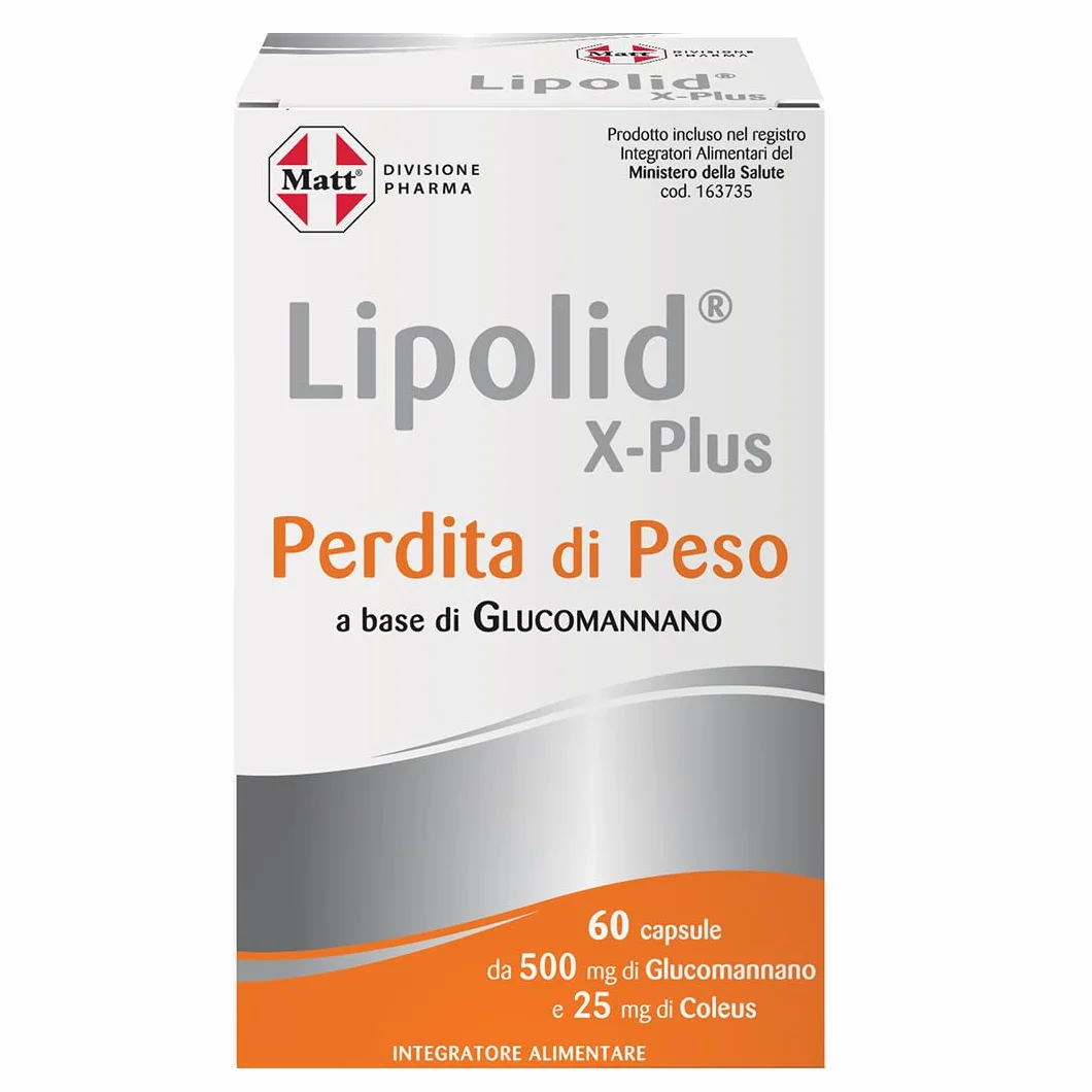 Matt, Lipolid X-Plus, Integratore Alimentare a Base di Glucomannano con Coleus, Ideale per una Dieta Ipocalorica, Aumenta il Senso di Sazietà, Senza Glutine, Confezione da 60 Compresse