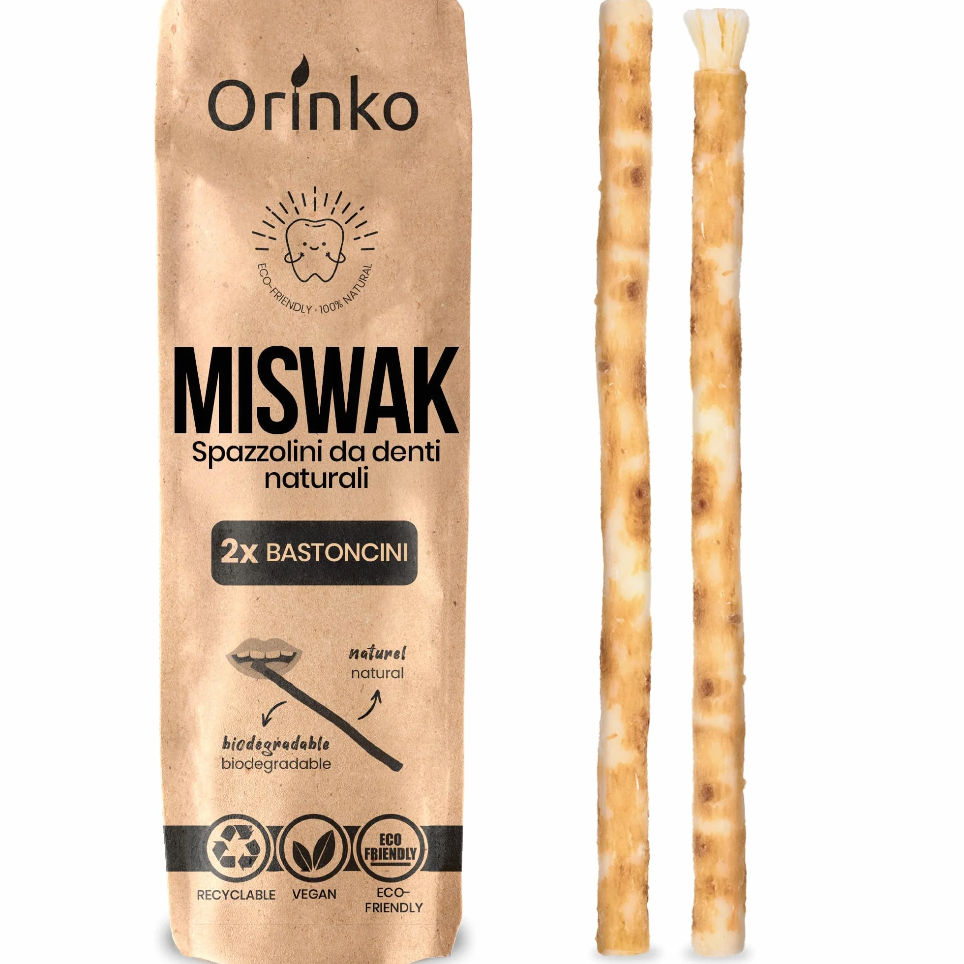 ORINKO Siwak per Denti Naturale x2 - Spazzolino Ecologico per Pulizia e Sbiancamento Denti - Miswak Africano