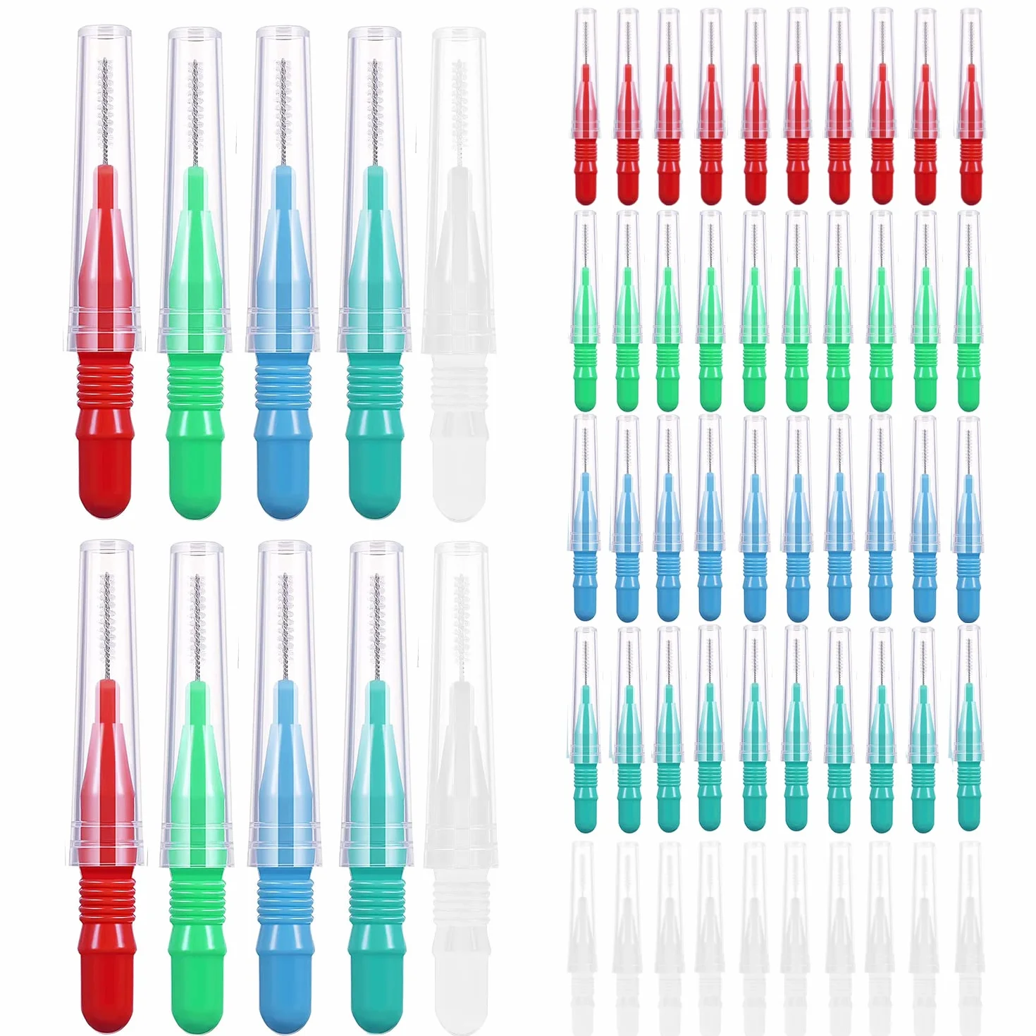 Scovolini Dentali 50 Pezzi, Scovolino per Pulizia Denti con Coperchio, Spazzolini Interdentali per Igiene Orale (5 Colori)