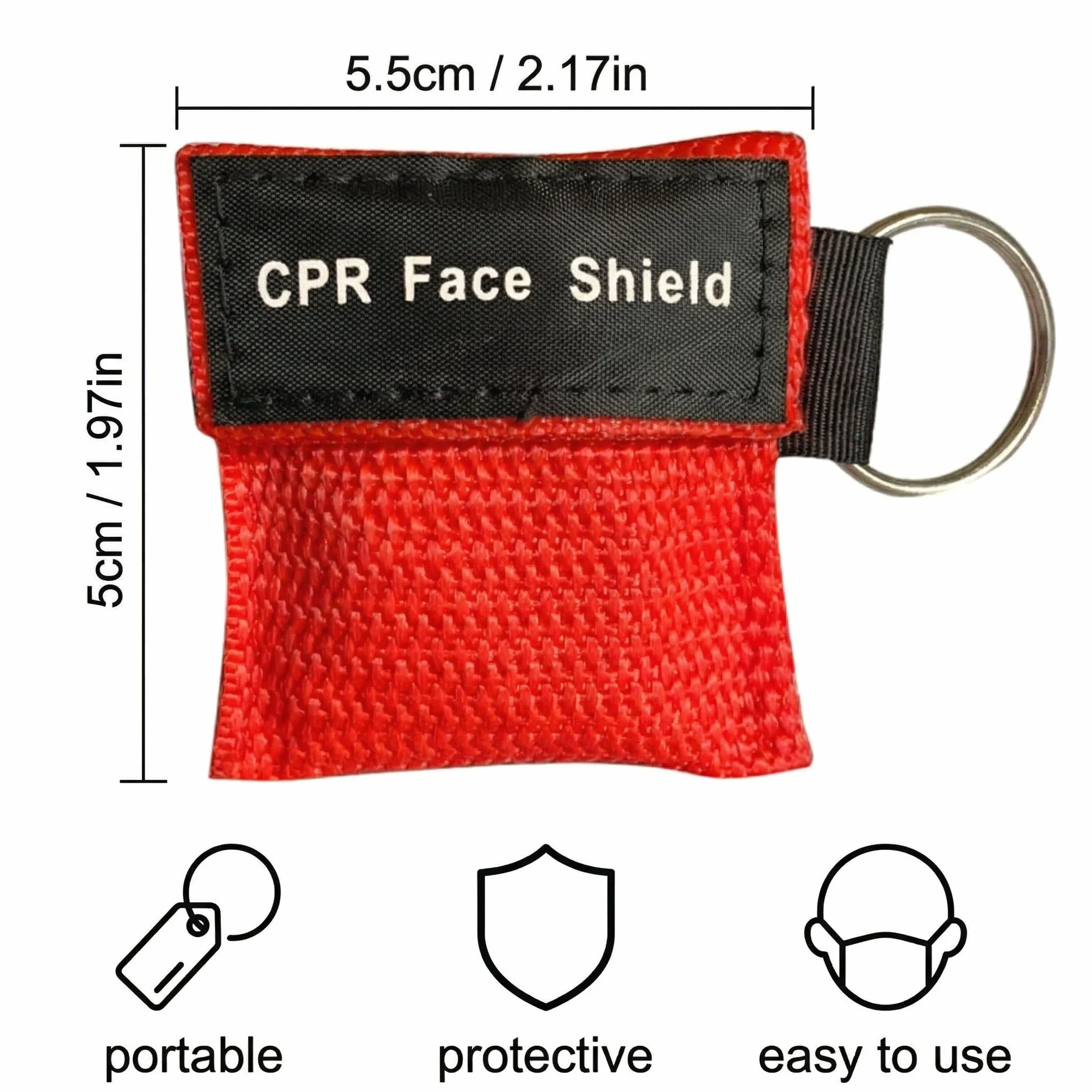 Mascherine Pocket Mask CPR in PVC con Valvola Unidirezionale, 5x5,5cm Rosso e Nero
