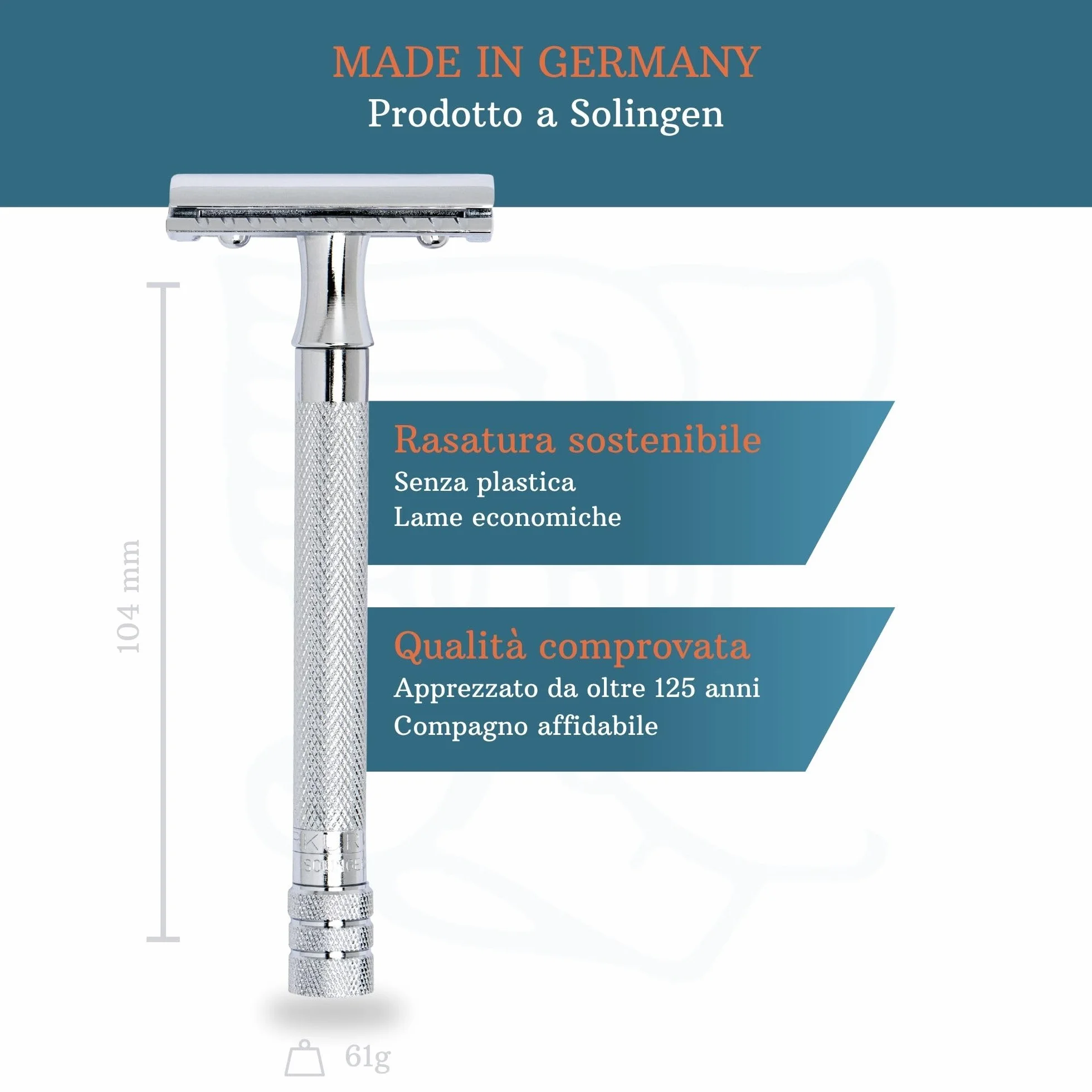 MERKUR 23C Rasoio di sicurezza – Finitura cromata lucida, manico lungo, struttura in tre pezzi, pettine chiuso, rasatura tradizionale – Made in Germany