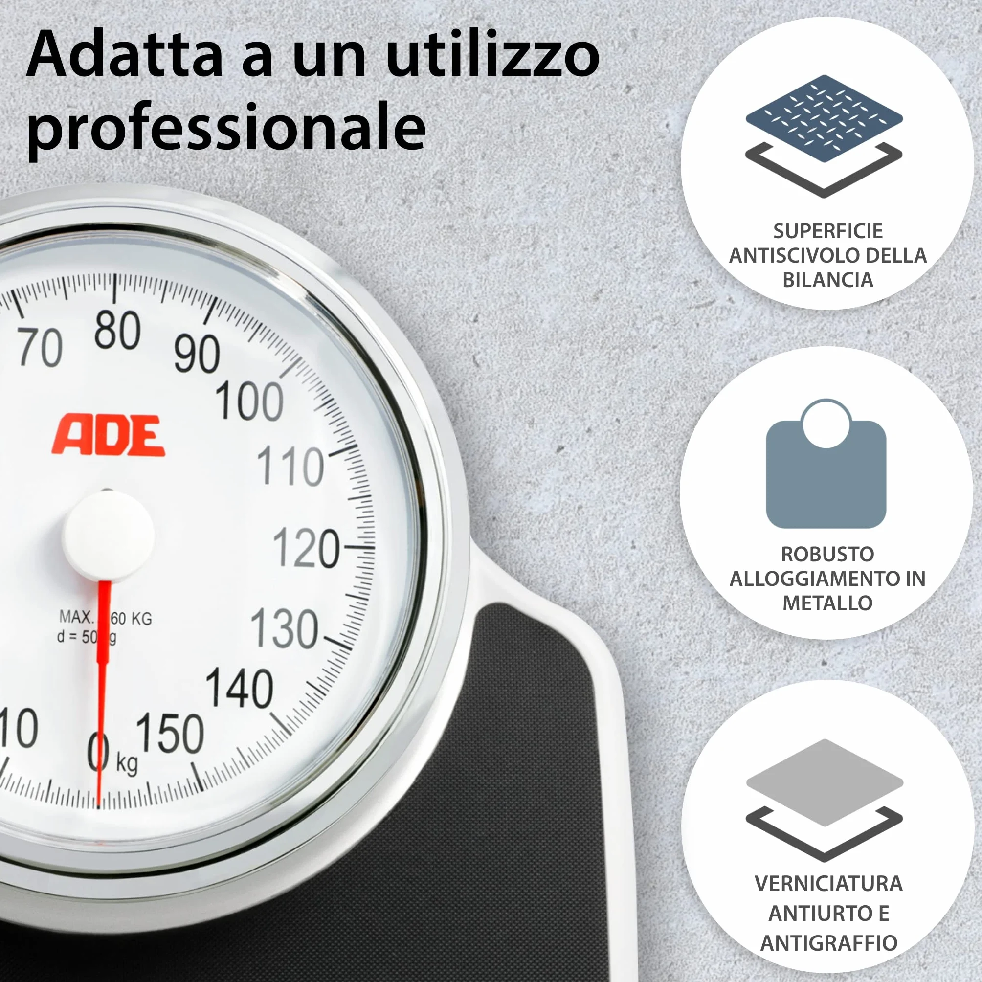 ADE Bilancia pesapersone analogica XL senza batteria | superficie antiscivolo | molto precisa | per piedi grandi | bilancia pesapersone meccanica dal design classico | fino a 160 kg
