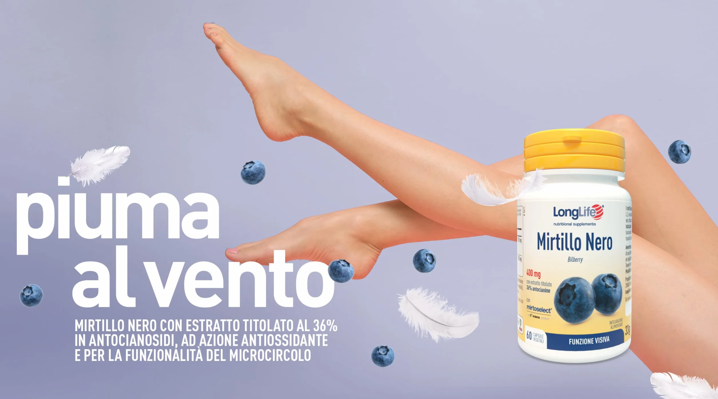 LongLife Mirtillo Nero 800mg 36% antocianosidi Mirtoselect Vegano senza glutine