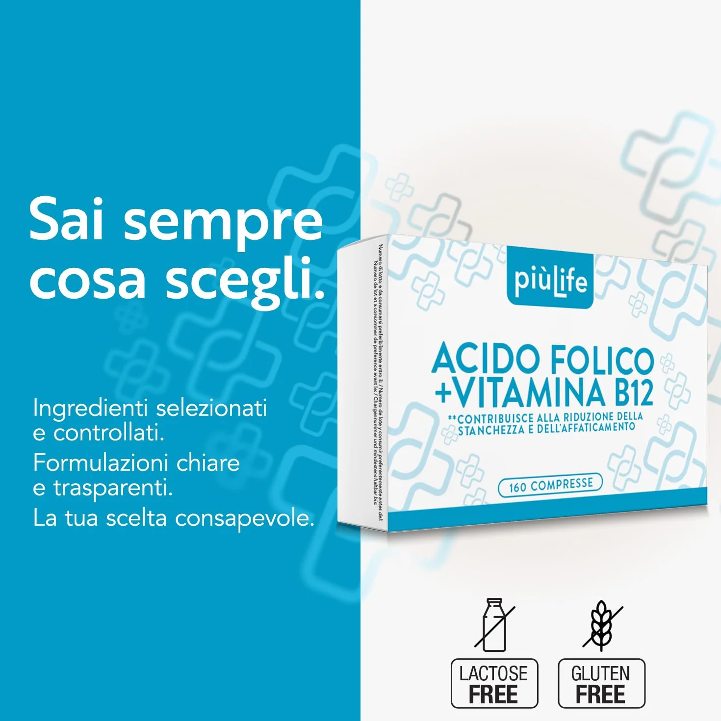 Acido Folico 400 μg Con B12 160 Compresse PiùLife Integratore Energia Contro Stanchezza