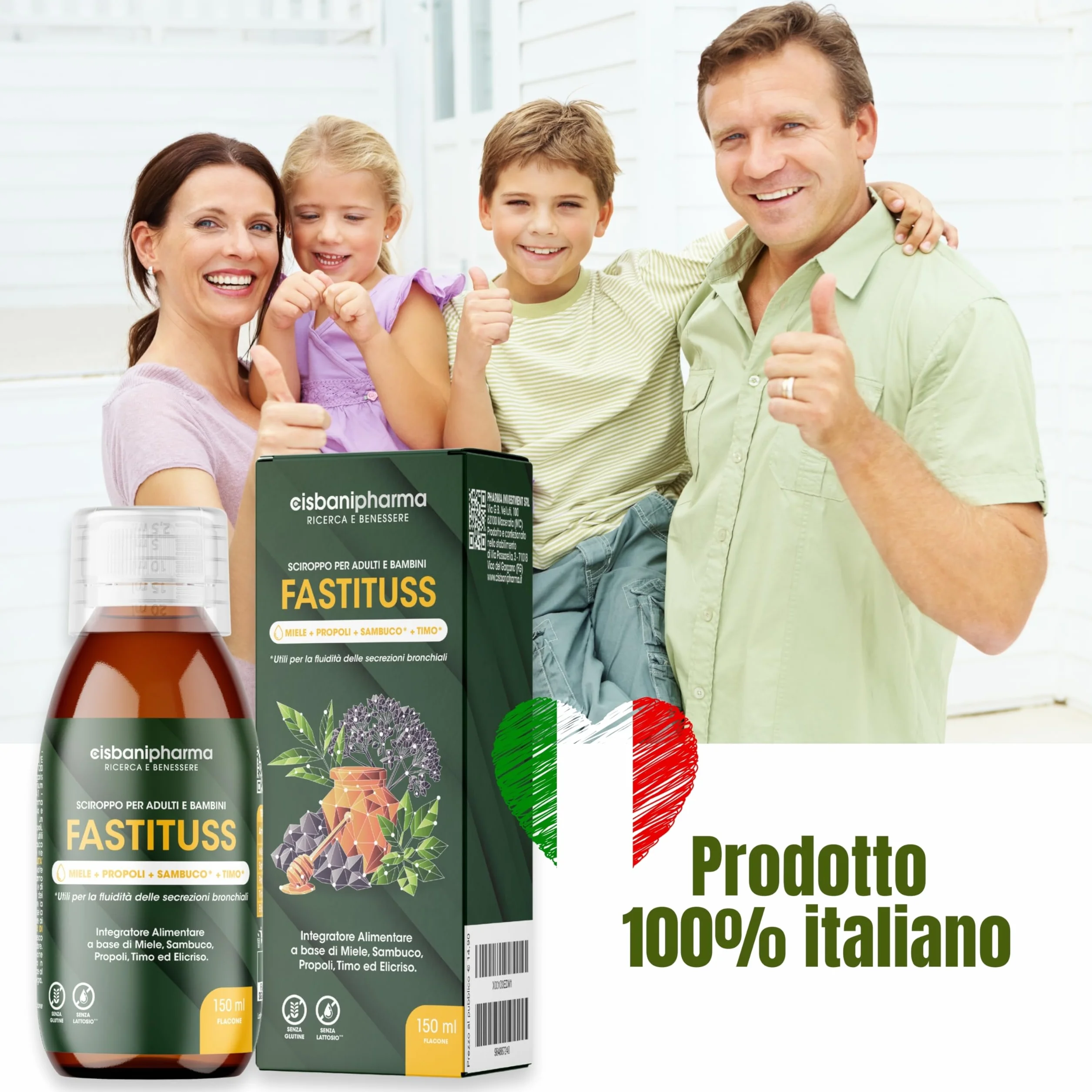 CISBANI PHARMA Sciroppo tosse secca e grassa e mal di gola a base di Sambuco, Miele, Propoli, Timo ed Elicrisio - Emolliente e lenitivo - Flacone 150 ml, per Adulti e Bambini