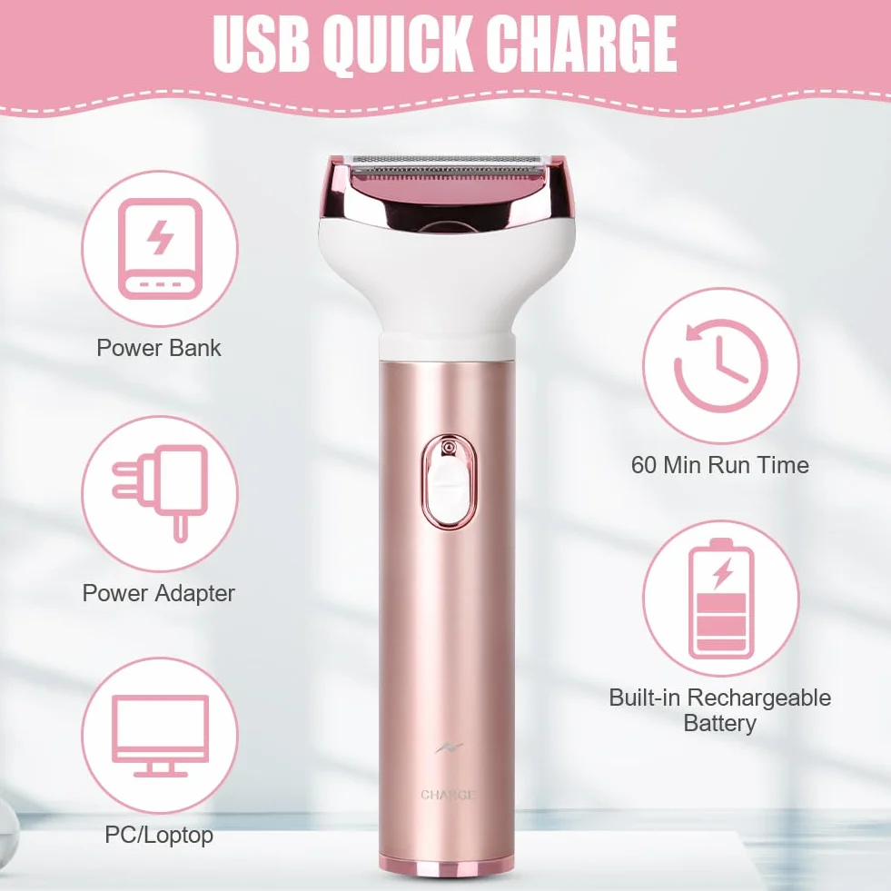 ACWOO Rasoio Elettrico Donna, 4 in 1 Epilatore Senza Fili, Ricaricabile Epilatore viso, Depilatore Donna Multifunzione a Secco e Bagnato per Una Rasatura Delicata e Accurata, Impermeabile