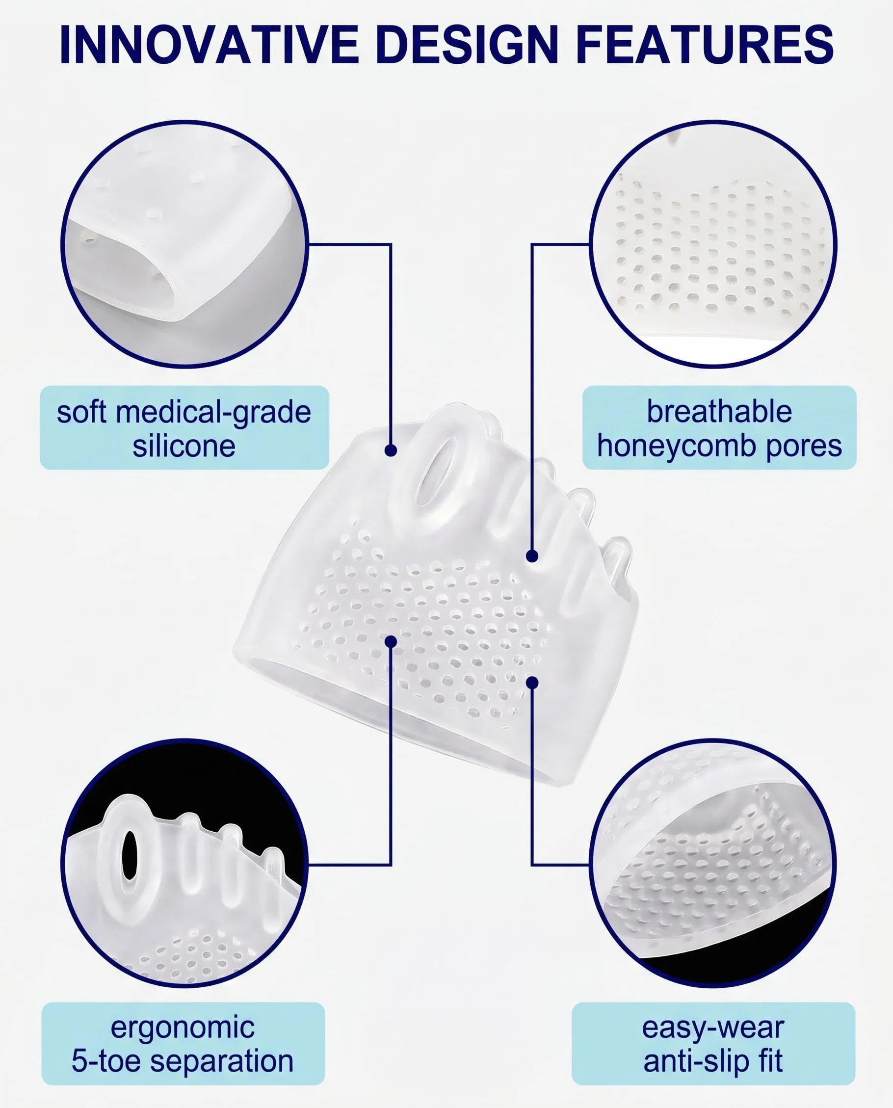 Cuscinetti Metatarsali in Silicone a Nido d'Ape 5 Dita, per Alluce Valgo, Dita a Martello, Metatarsalgia, Sollievo Dolore 4 Colori