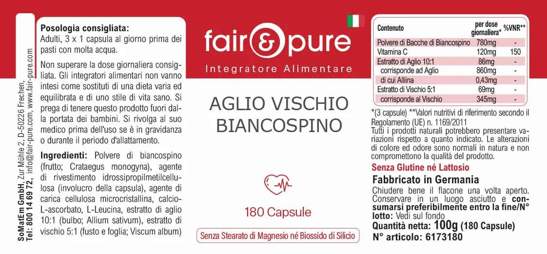 Fair & Pure® - Estratto di Aglio con Vischio e Biancospino - Vegan - 180 Capsule