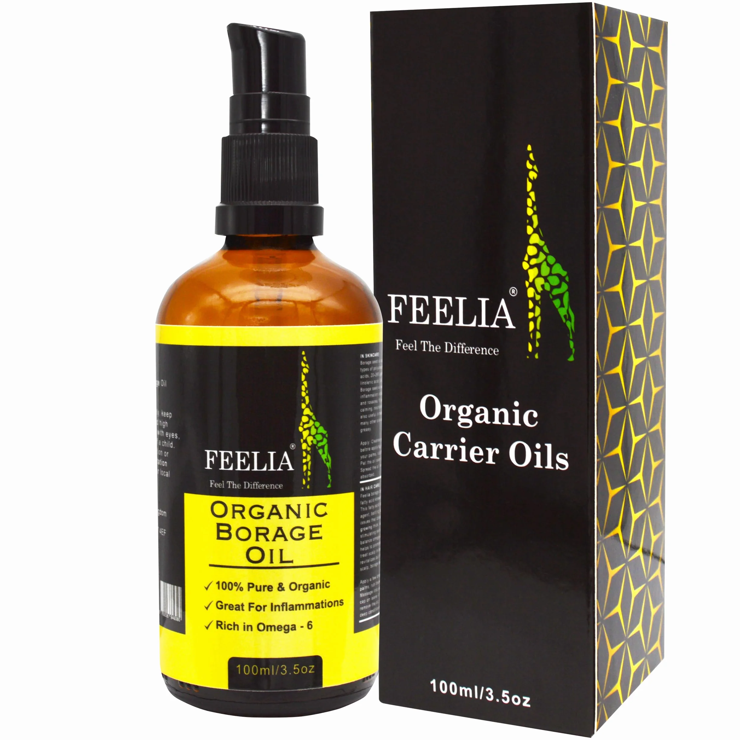 Feelia Olio di borragine organico spremuto a freddo ricco di Omega 6 100% puro
