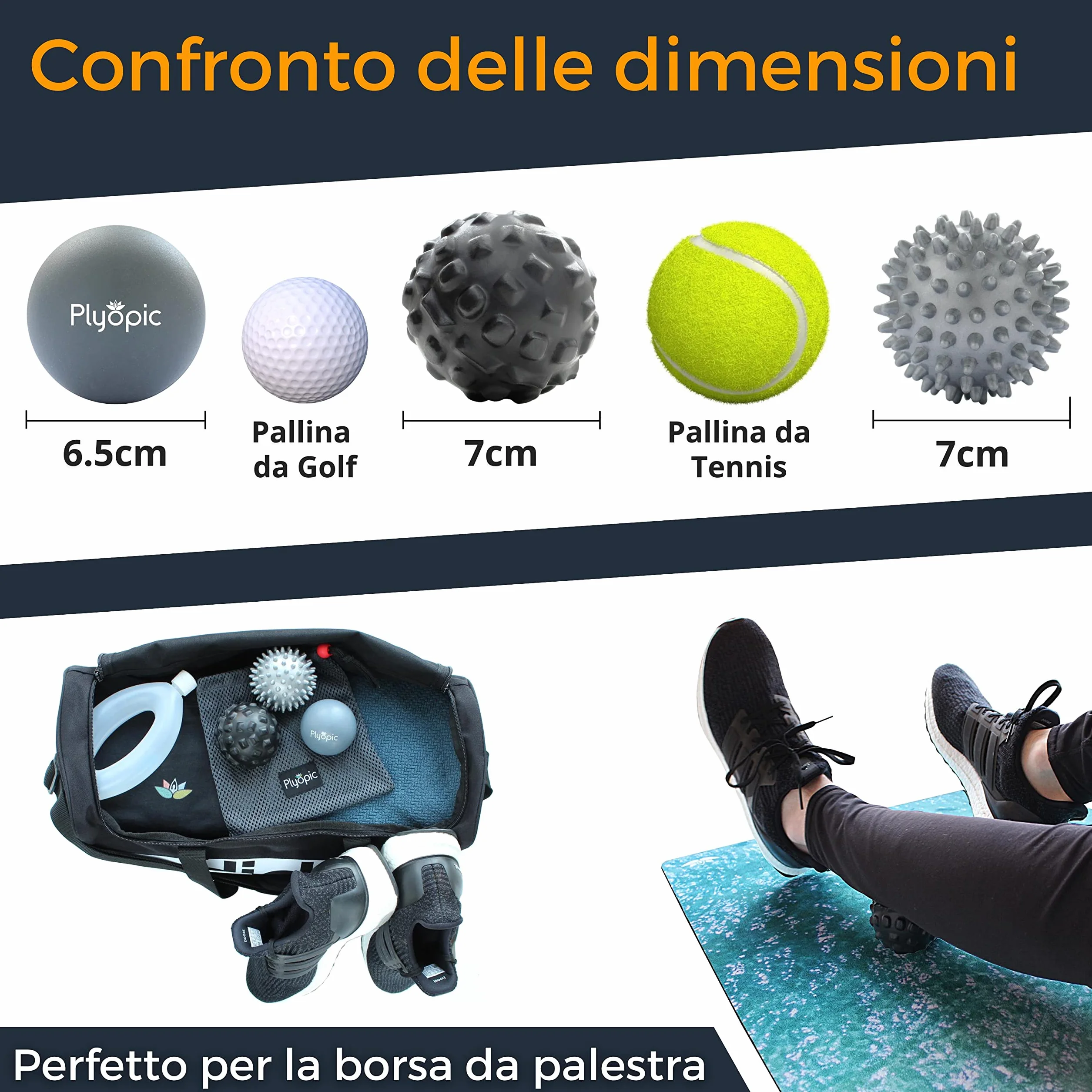 Plyopic Palline da Massaggio (Set di Massage Balls) | Sfere Massaggianti Muscolari per Automassaggio, Il Rilascio Miofasciale, Trigger Point, Crossfit e la Fascite Plantare