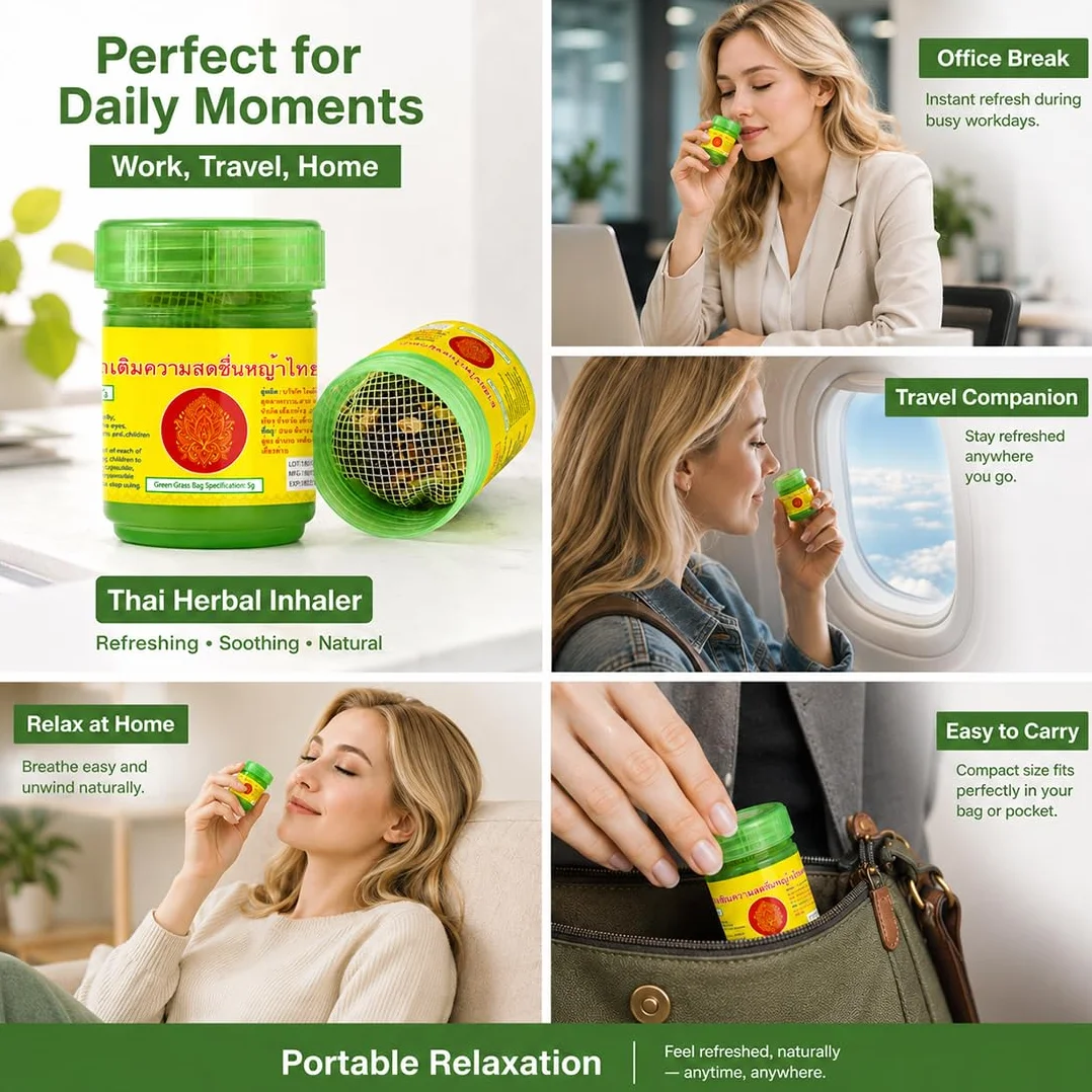 2 Pezzi Inalatore Thailandese, Inalatore a base di erbe Bottiglia verde, Ideale per la casa, l'ufficio o i viaggi