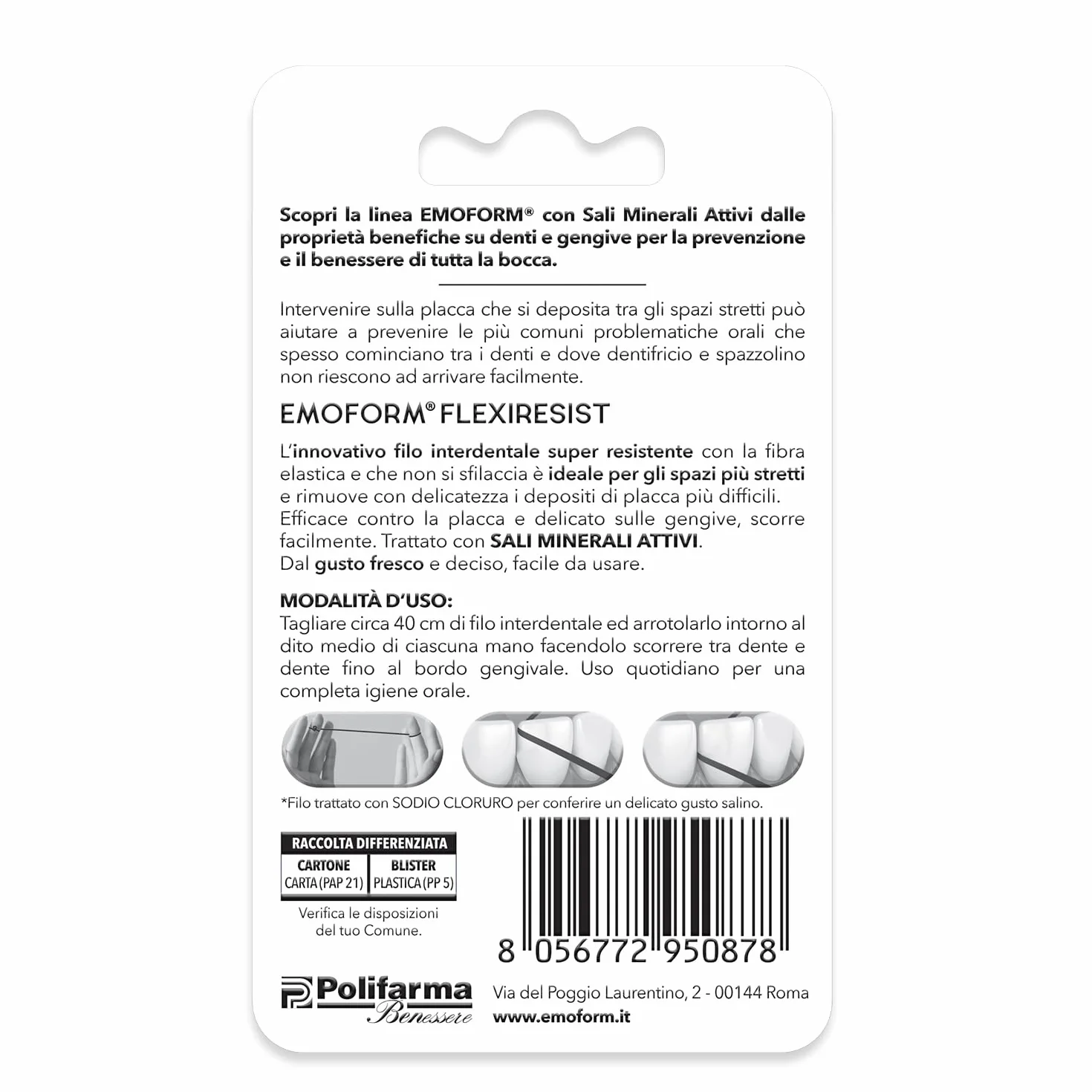 Emoform Filo Interdentale Flexiresist Cerato - Trattato con Sali Minerali e Menta, 30mt - Delicato sulle Gengive Infiammate con Scorrevolezza Ottimale per una Pulizia Denti Profonda.