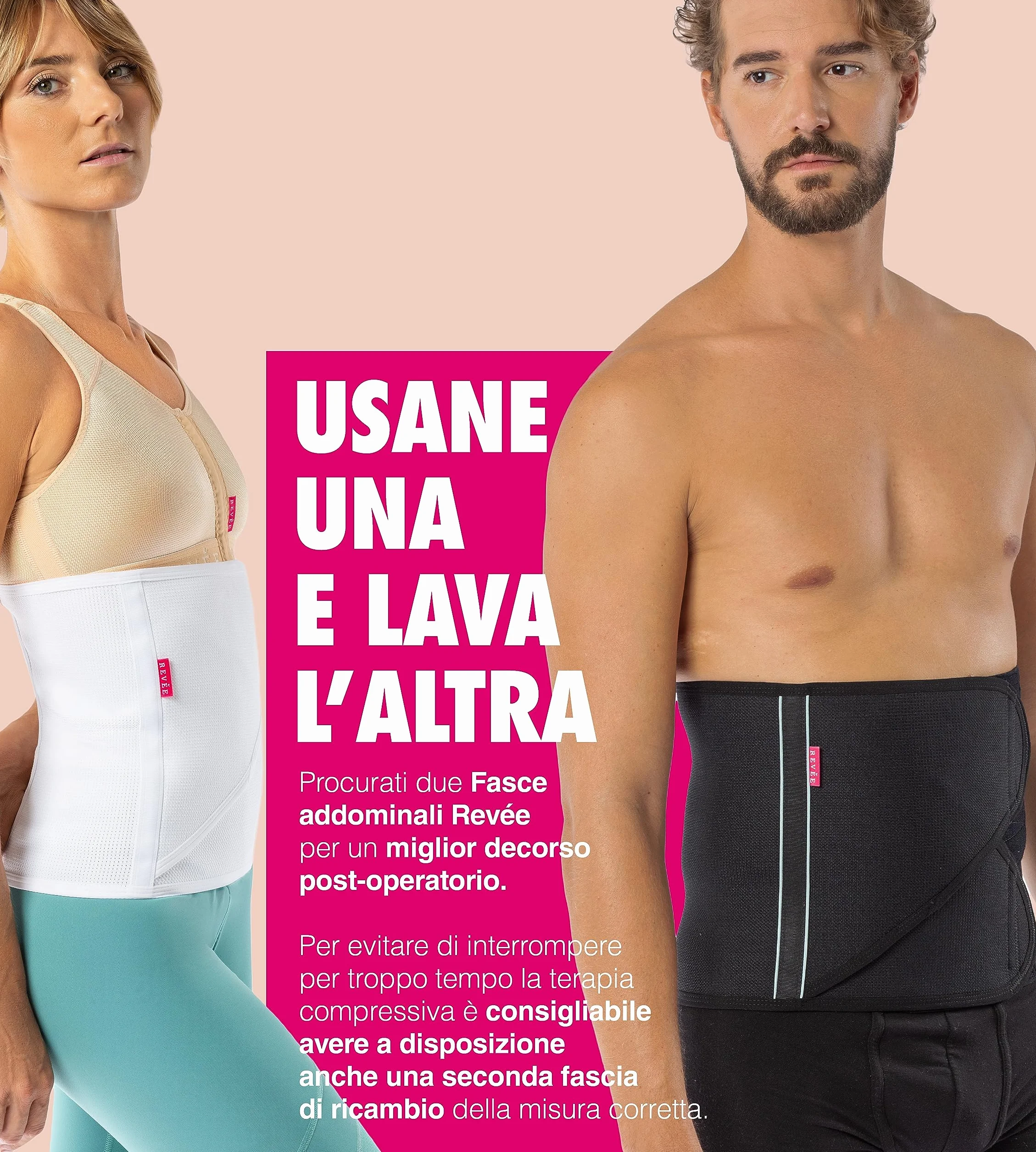 REVÉE Fascia Addominale Post-Operatoria h26 cm - Binder per Terapia Post-Addominoplastica, Lipoaspirazione, Ernia Addominale, Ernia Ombelicale, Parto Cesareo, Fascia Compressiva Unisex (Bianco, XXL)