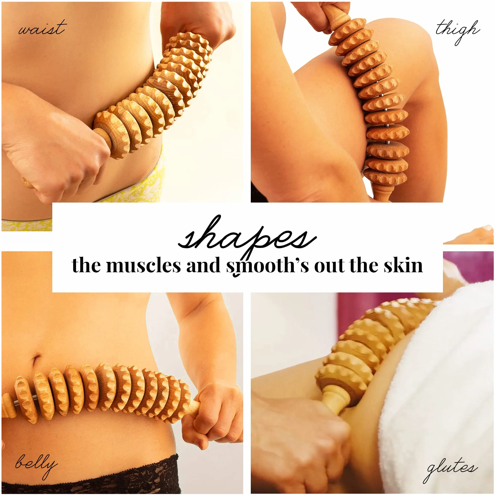 Tuuli Accessories Anti Cellulite Rullo Massaggiatore Massaggio Anticellulite Coscia Maderoterapia Legno 40 cm